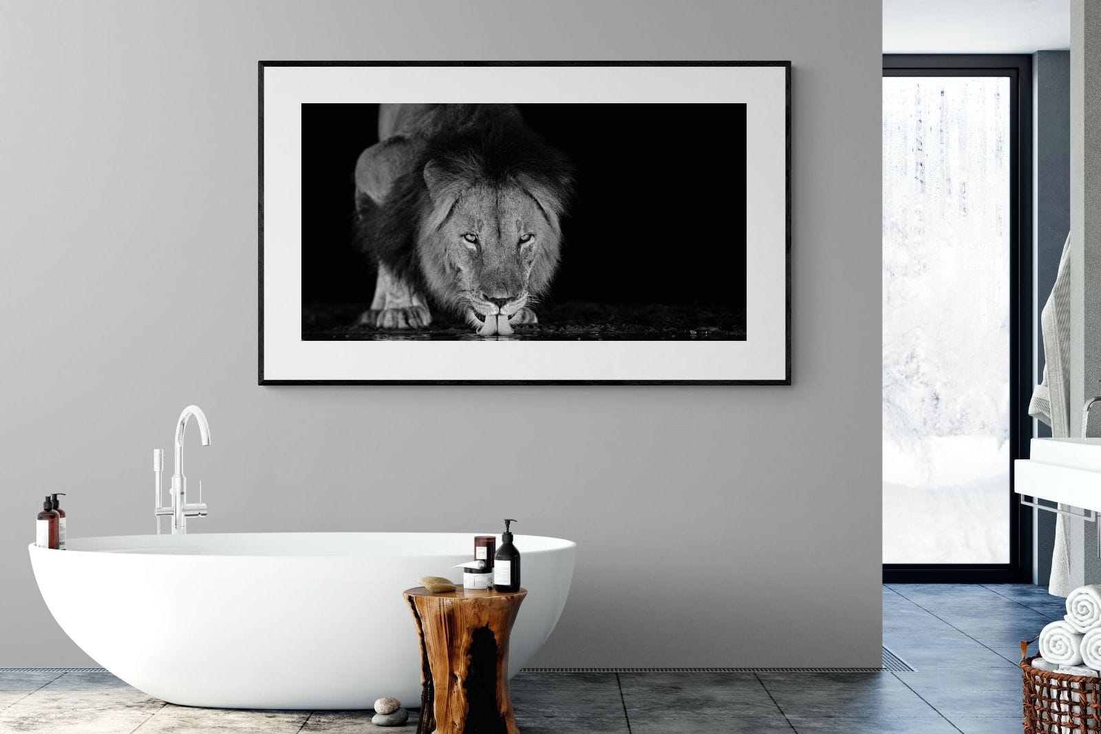 Lion Lake-Wall_Art-180 x 110cm-Framed Print-Black-Pixalot