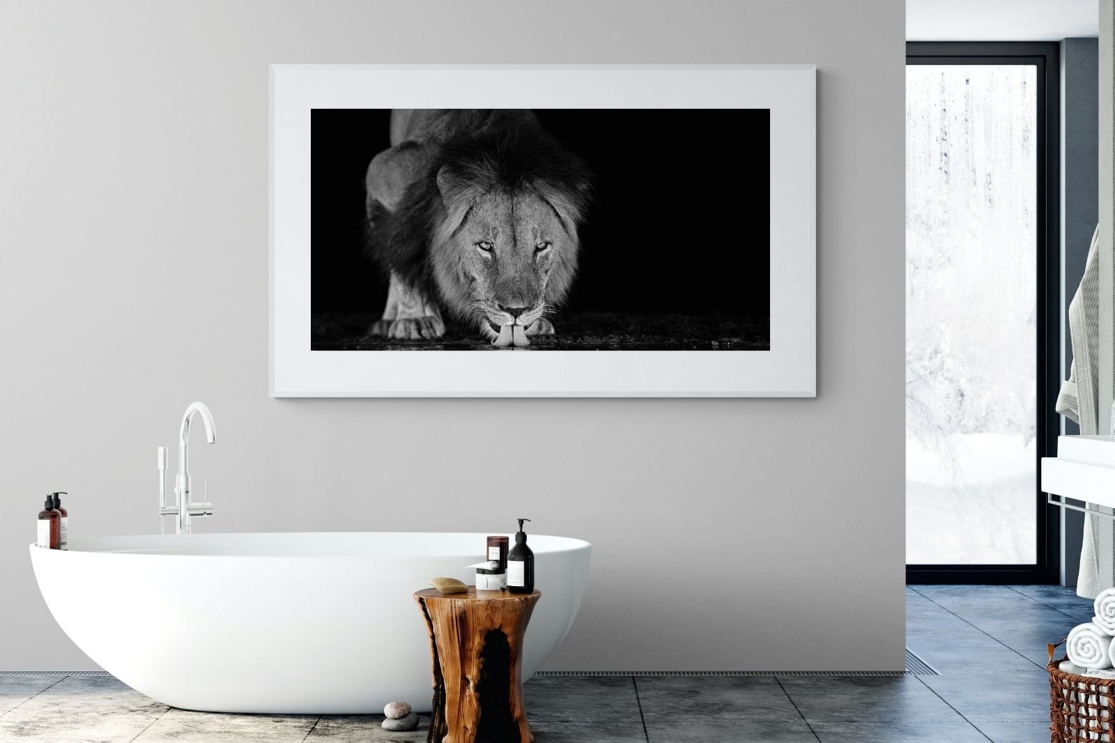 Lion Lake-Wall_Art-180 x 110cm-Framed Print-White-Pixalot