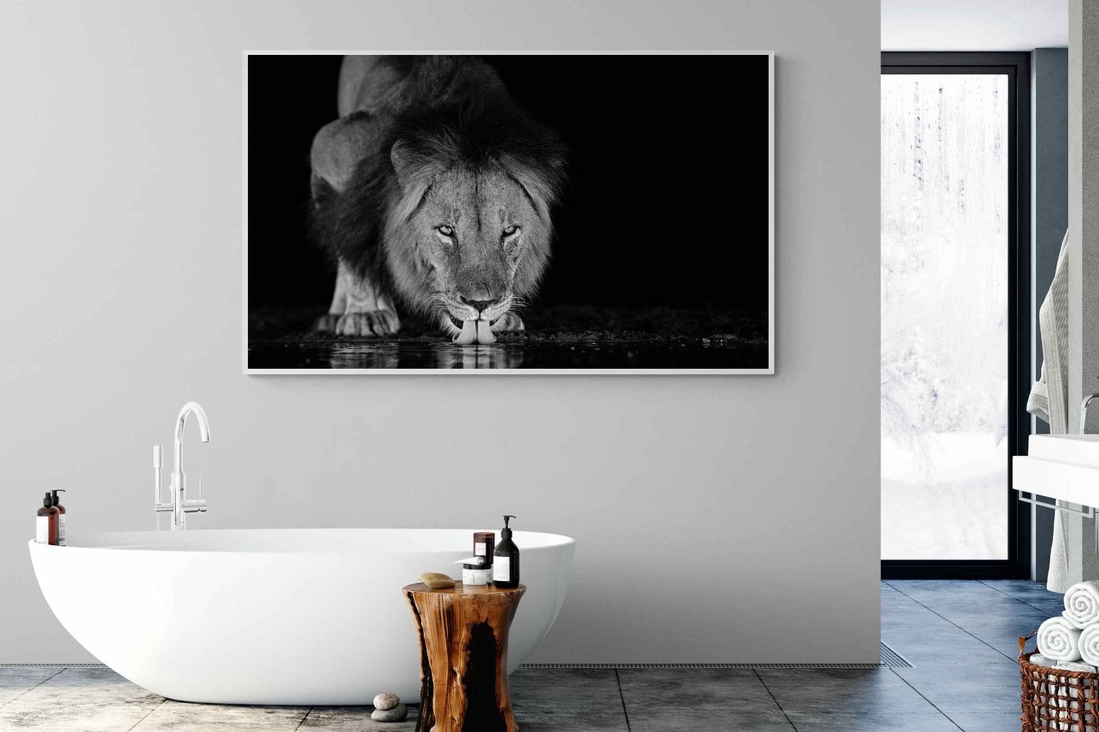 Lion Lake-Wall_Art-180 x 110cm-Mounted Canvas-White-Pixalot