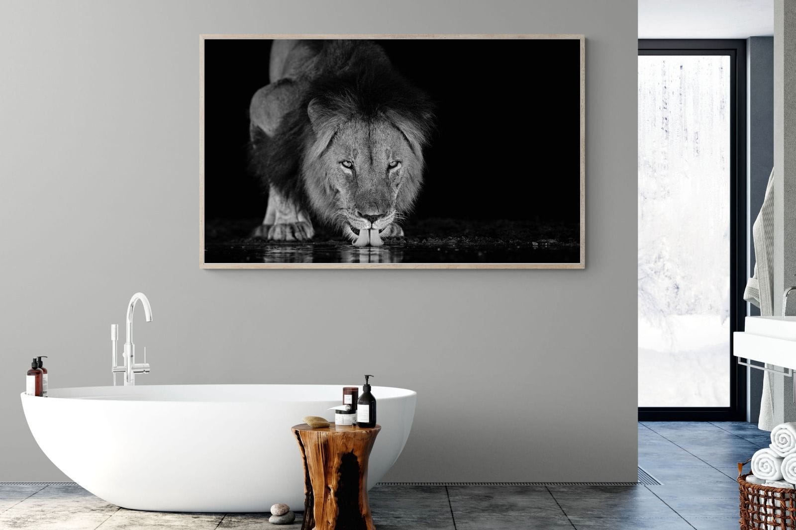 Lion Lake-Wall_Art-180 x 110cm-Mounted Canvas-Wood-Pixalot