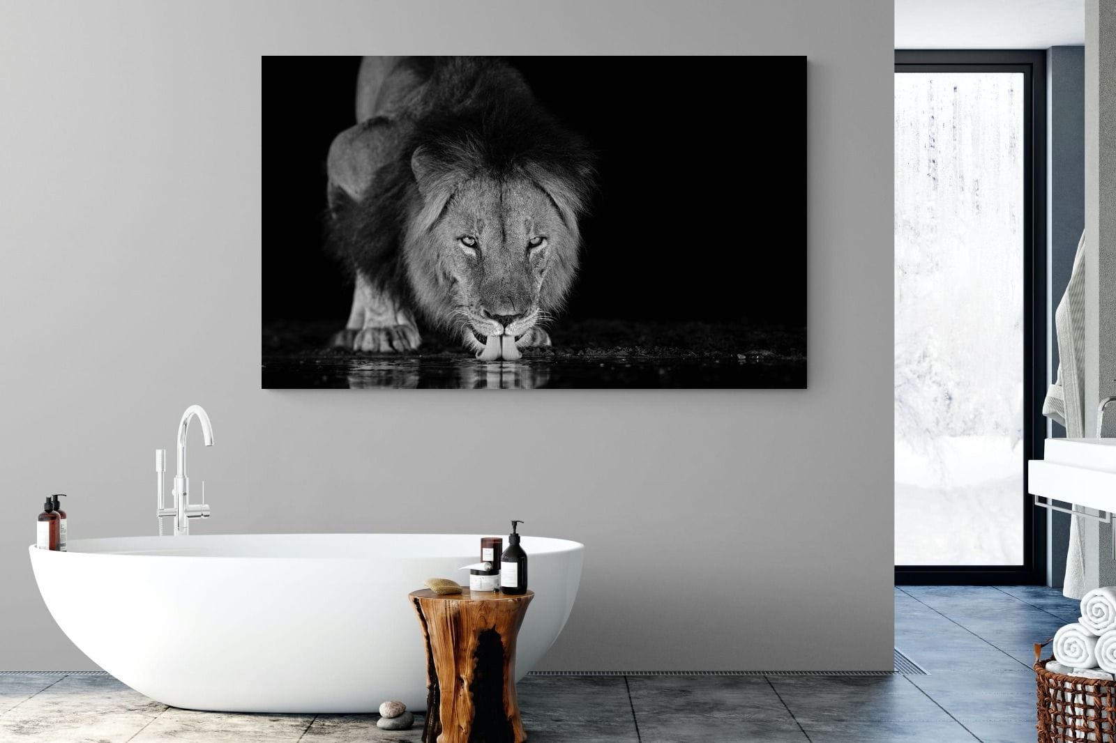 Lion Lake-Wall_Art-180 x 110cm-Mounted Canvas-No Frame-Pixalot