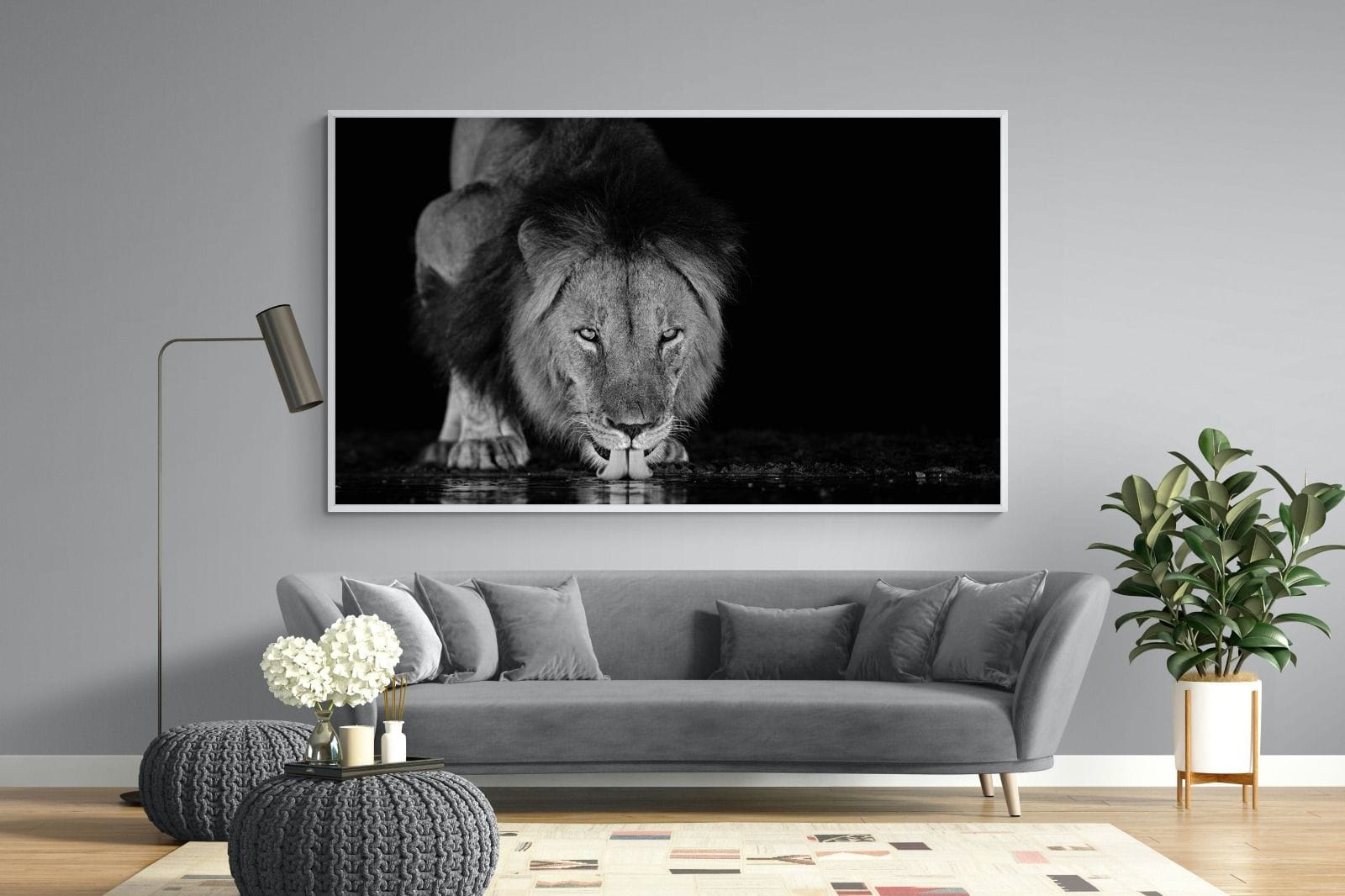 Lion Lake-Wall_Art-220 x 130cm-Mounted Canvas-White-Pixalot