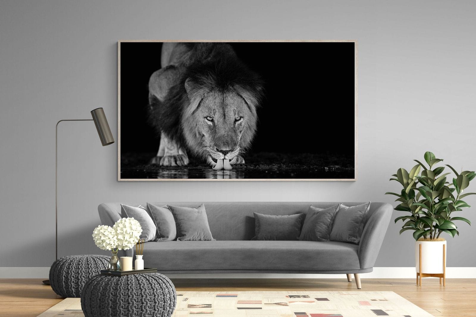 Lion Lake-Wall_Art-220 x 130cm-Mounted Canvas-Wood-Pixalot