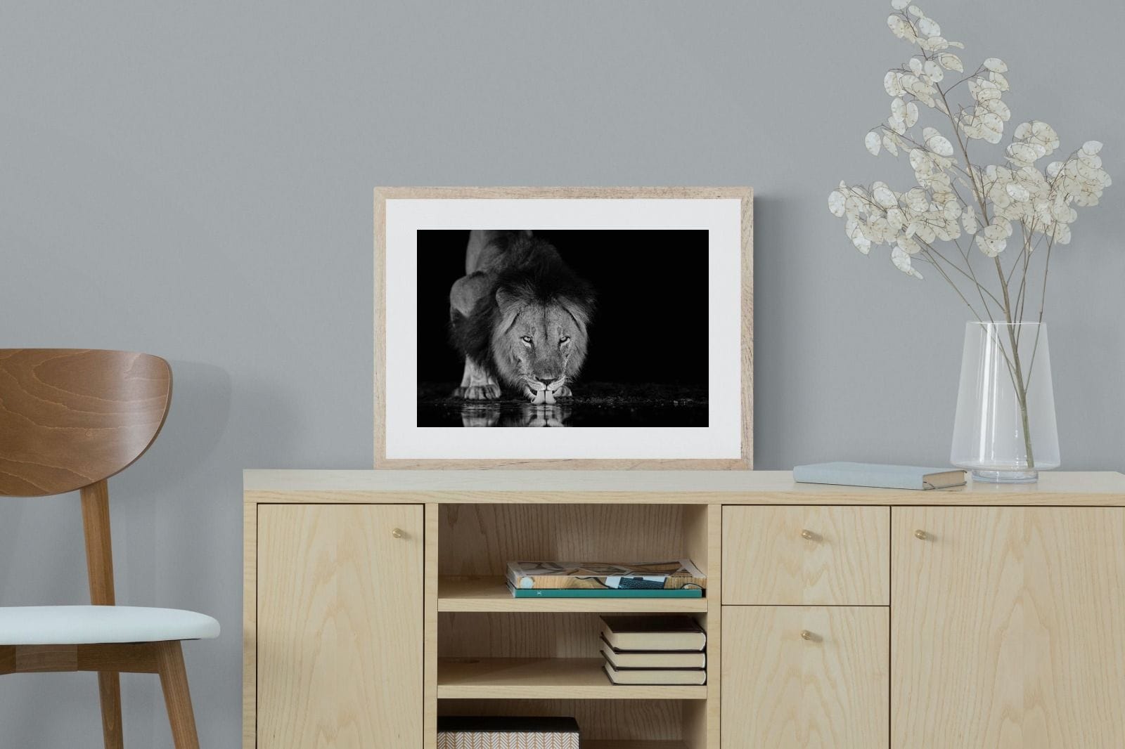 Lion Lake-Wall_Art-60 x 45cm-Framed Print-Wood-Pixalot