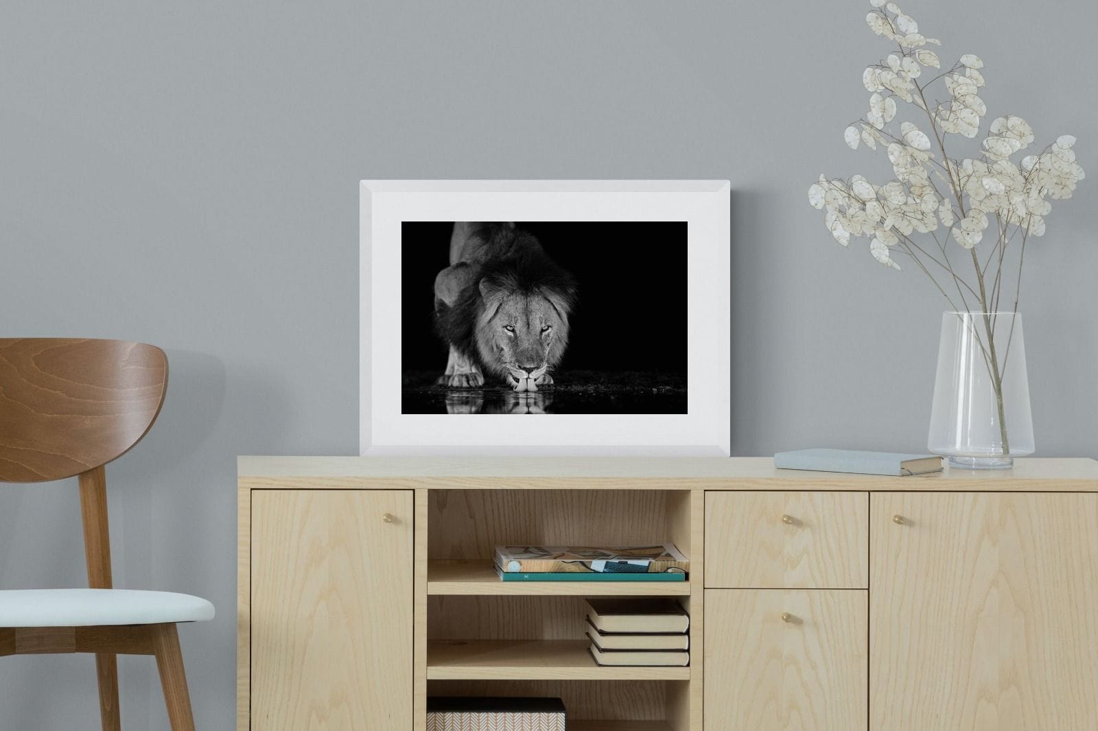 Lion Lake-Wall_Art-60 x 45cm-Framed Print-White-Pixalot