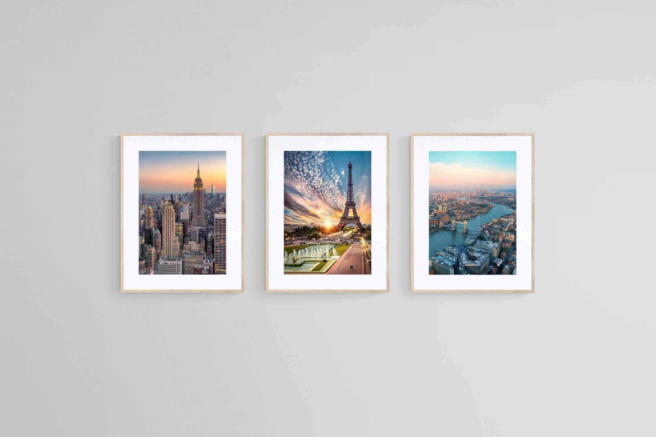 London, New York, Paris Set-Wall_Art-60 x 80cm (x3)-Framed Print-Wood-Pixalot