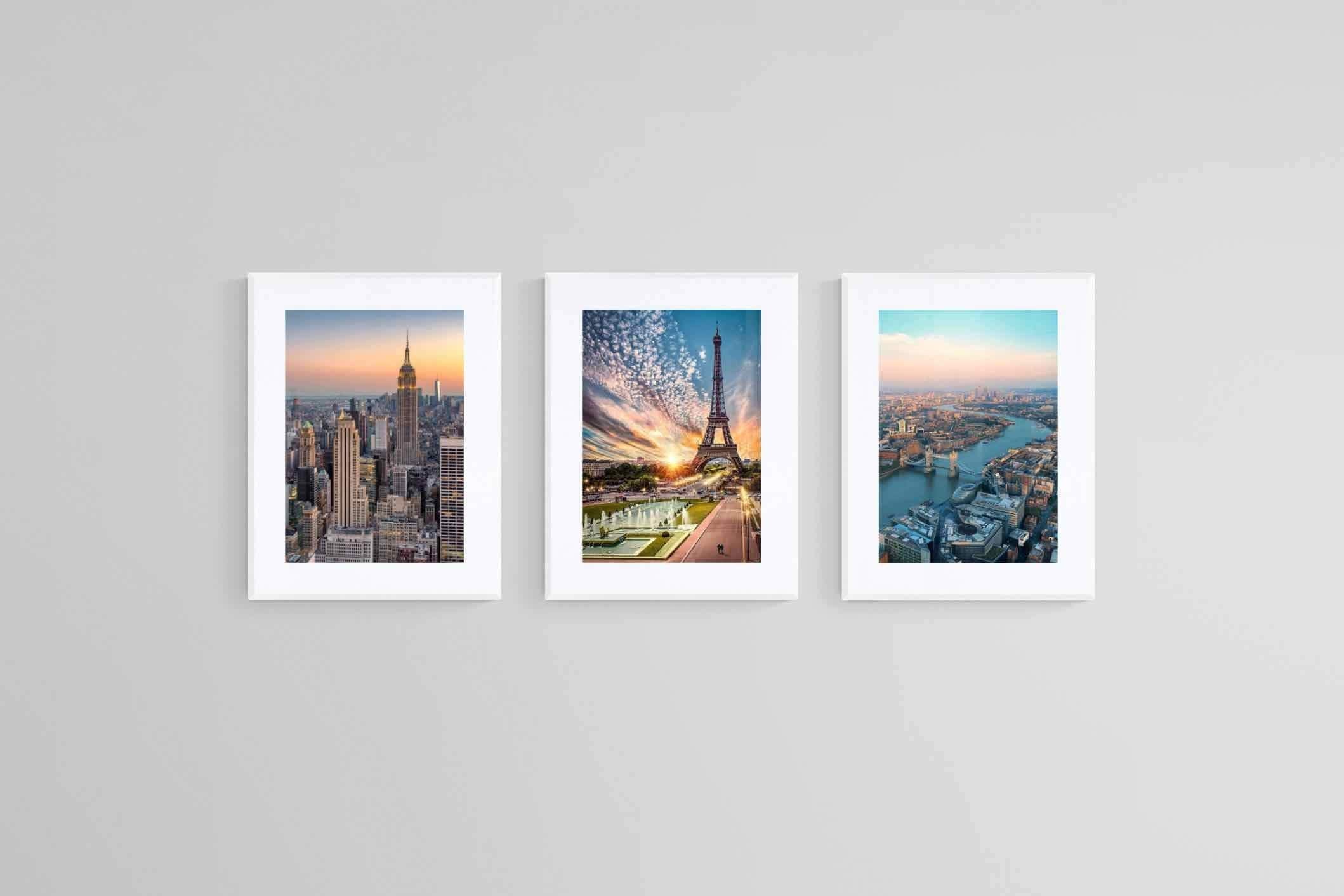 London, New York, Paris Set-Wall_Art-60 x 80cm (x3)-Framed Print-White-Pixalot