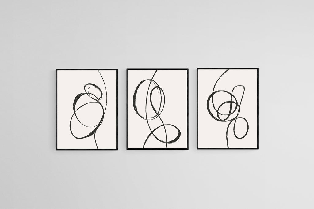 Loop The Loop Set-Wall_Art-45 x 60cm (x3)-Mounted Canvas-Black-Pixalot