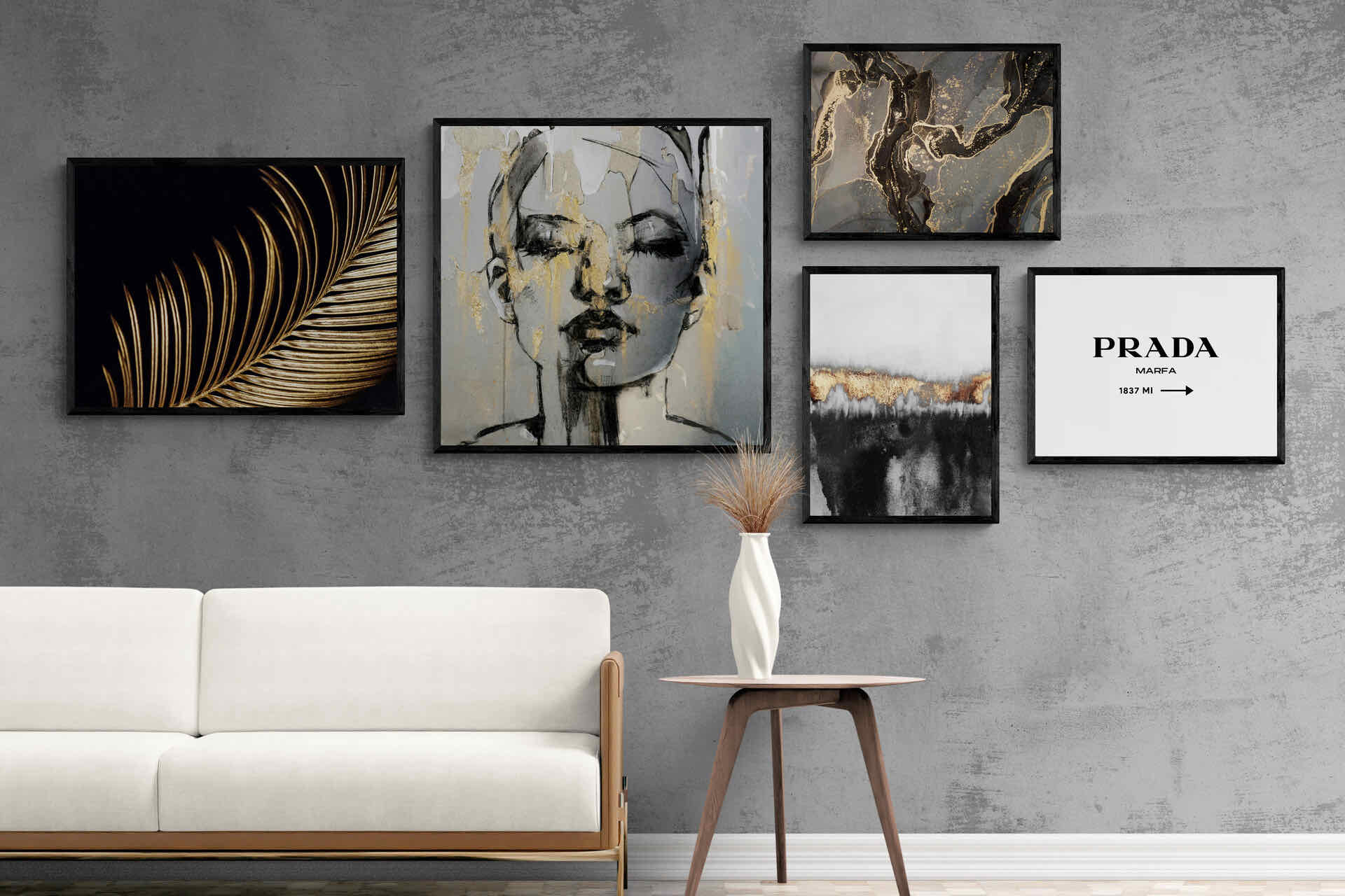 Lux Gold Gallery Wall Set-Wall_Art-Mounted Canvas-Black-Pixalot