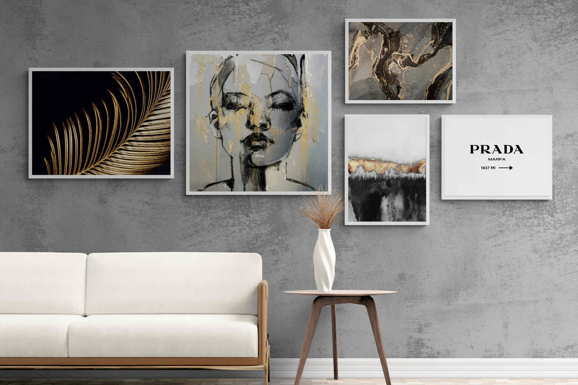 Lux Gold Gallery Wall Set-Wall_Art-Mounted Canvas-White-Pixalot