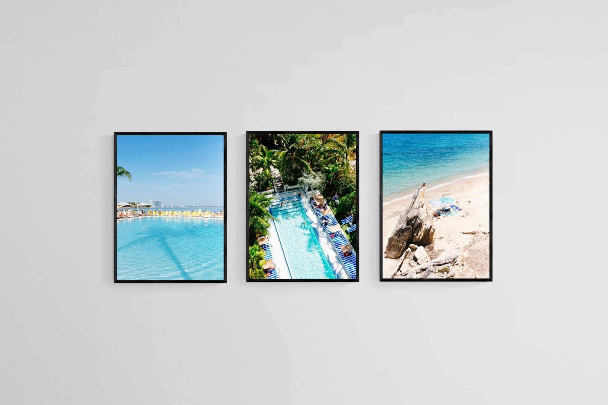 Miami Beach House Set-Wall_Art-45 x 60cm (x3)-Mounted Canvas-Black-Pixalot