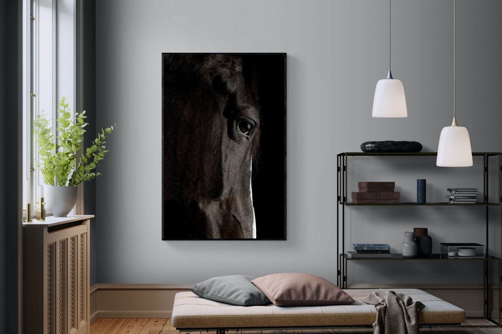 Midnight Stallion-Wall_Art-120 x 180cm-Mounted Canvas-Black-Pixalot
