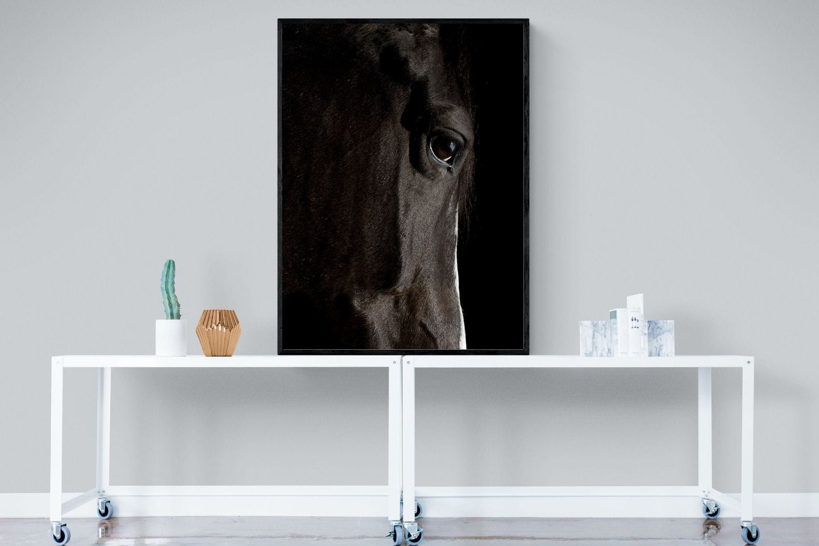 Midnight Stallion-Wall_Art-90 x 120cm-Mounted Canvas-Black-Pixalot