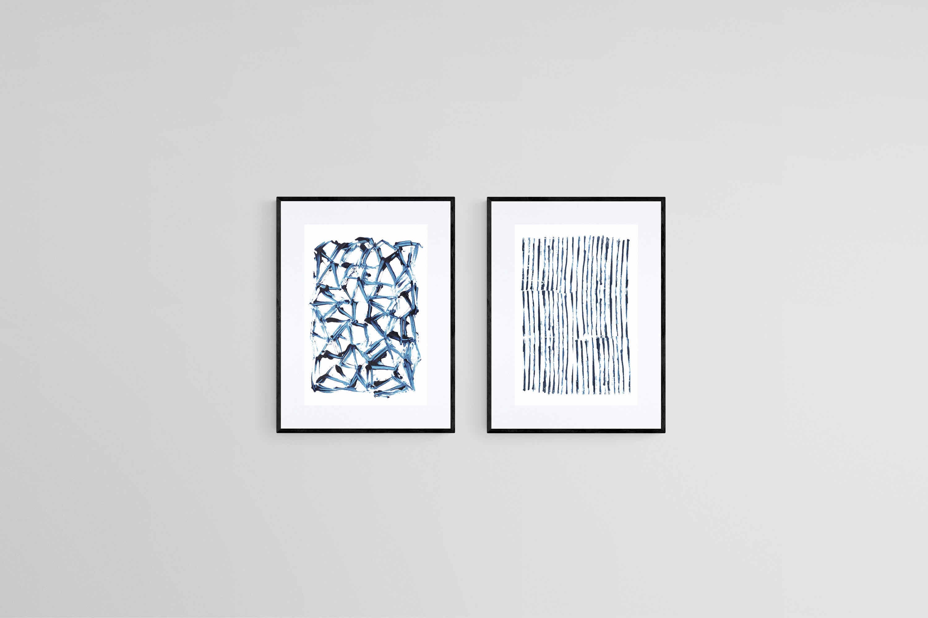 Minimal Blue & White Set-Wall_Art-45 x 60cm (x2)-Framed Print-Black-Pixalot