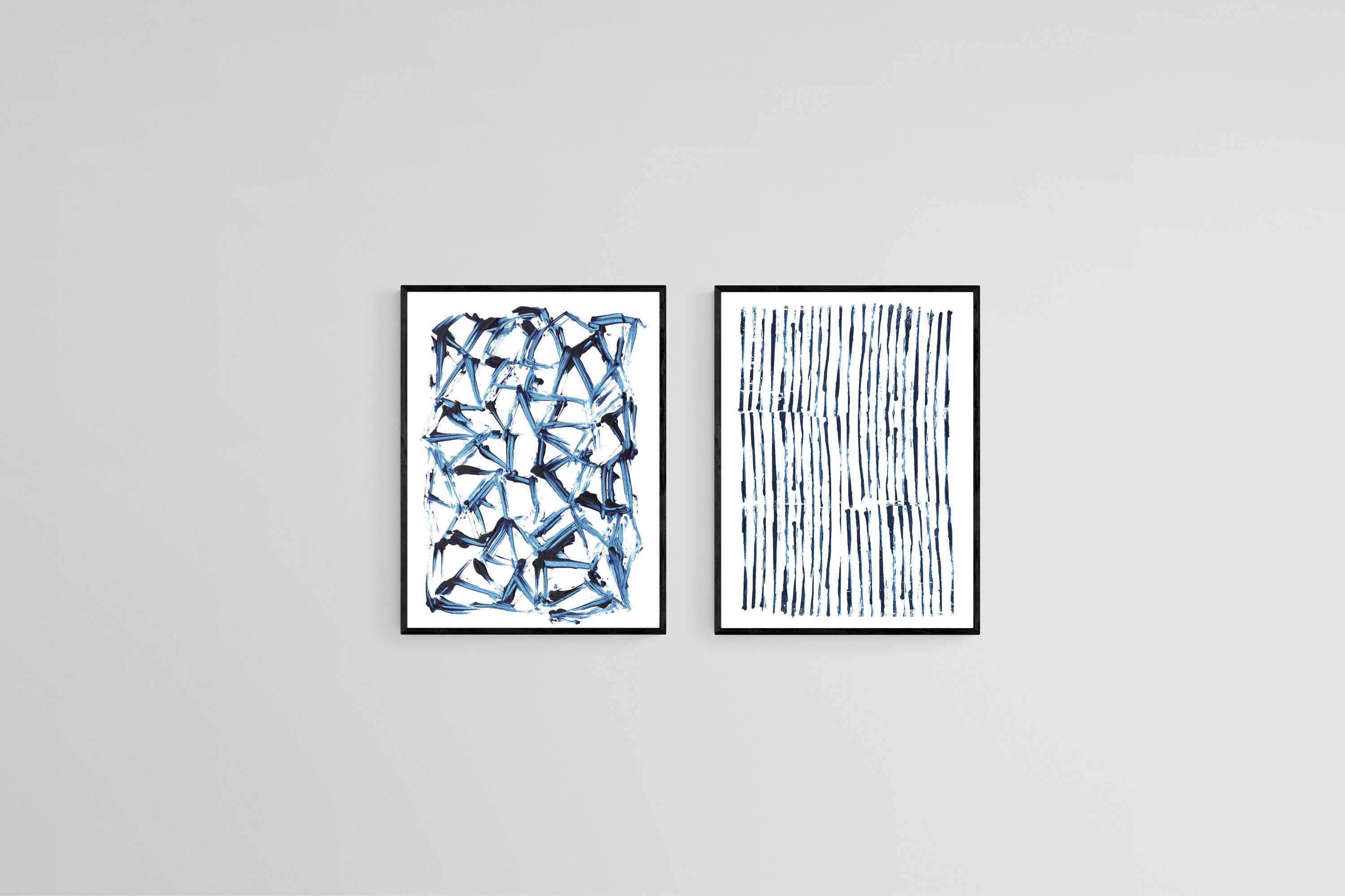 Minimal Blue & White Set-Wall_Art-45 x 60cm (x2)-Mounted Canvas-Black-Pixalot