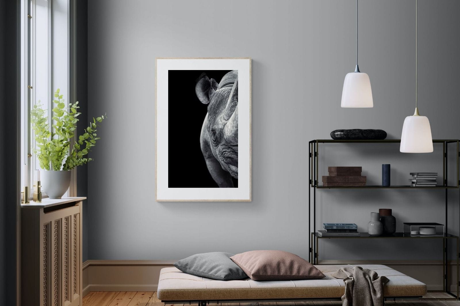 Monochromatic Rhino-Wall_Art-100 x 150cm-Framed Print-Wood-Pixalot