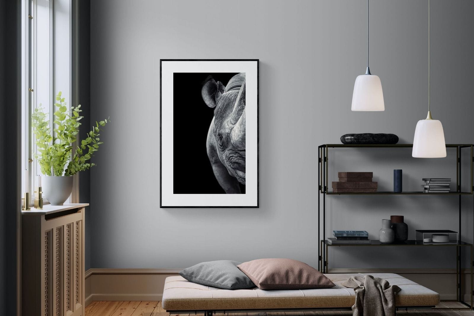 Monochromatic Rhino-Wall_Art-100 x 150cm-Framed Print-Black-Pixalot