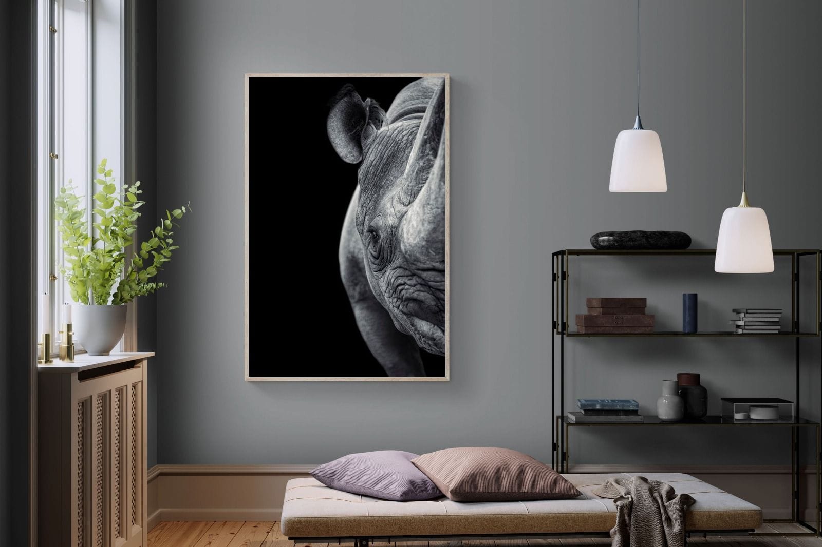 Monochromatic Rhino-Wall_Art-120 x 180cm-Mounted Canvas-Wood-Pixalot