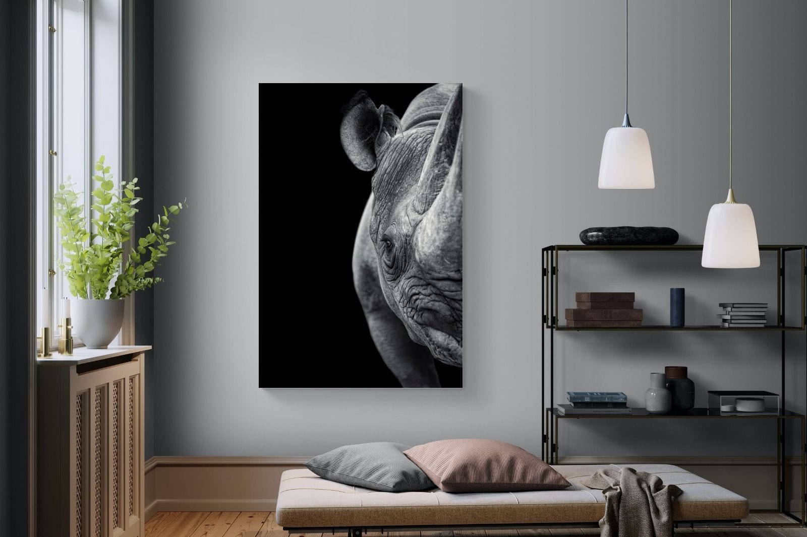 Monochromatic Rhino-Wall_Art-120 x 180cm-Mounted Canvas-No Frame-Pixalot