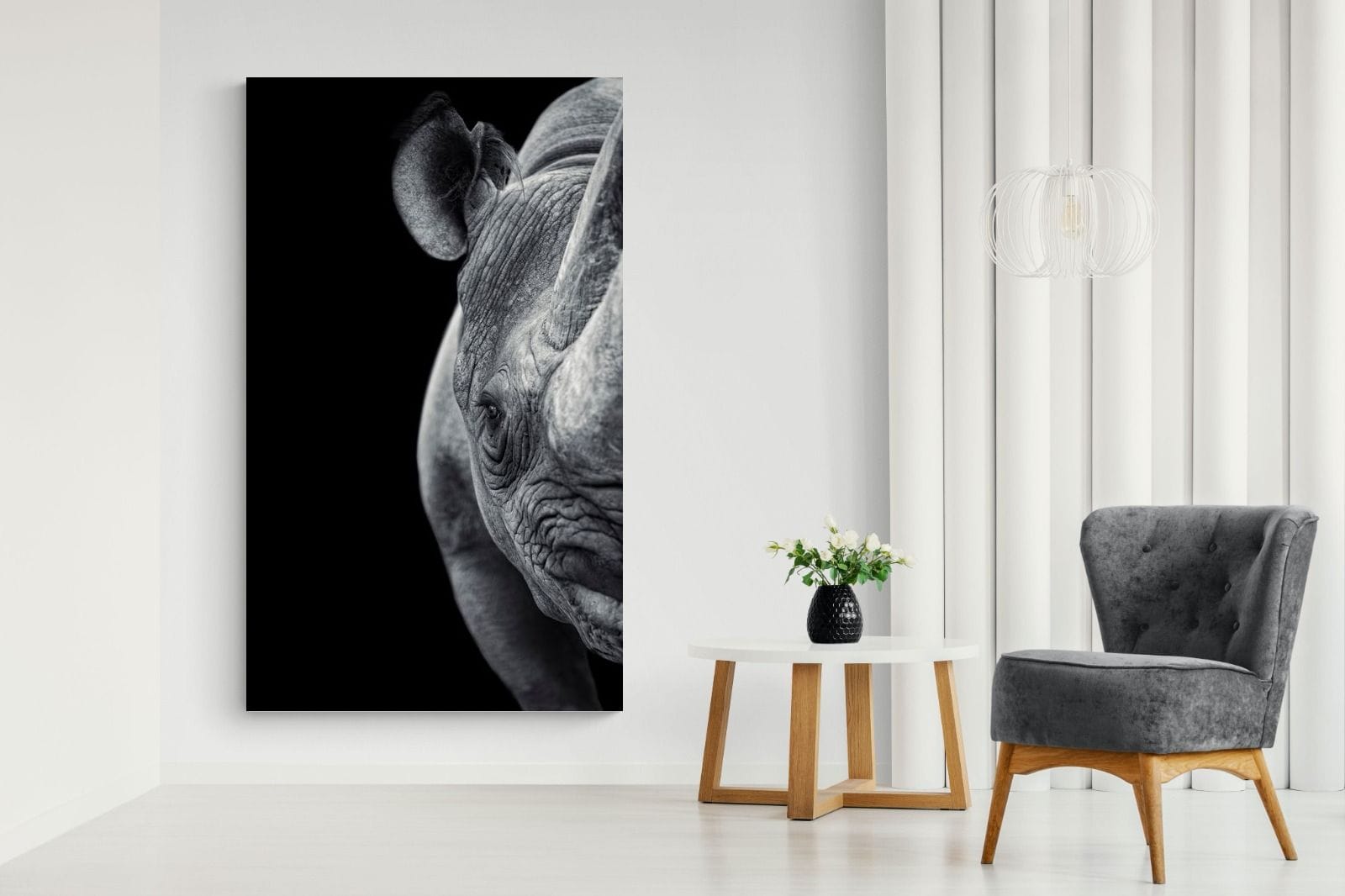 Monochromatic Rhino-Wall_Art-130 x 220cm-Mounted Canvas-No Frame-Pixalot