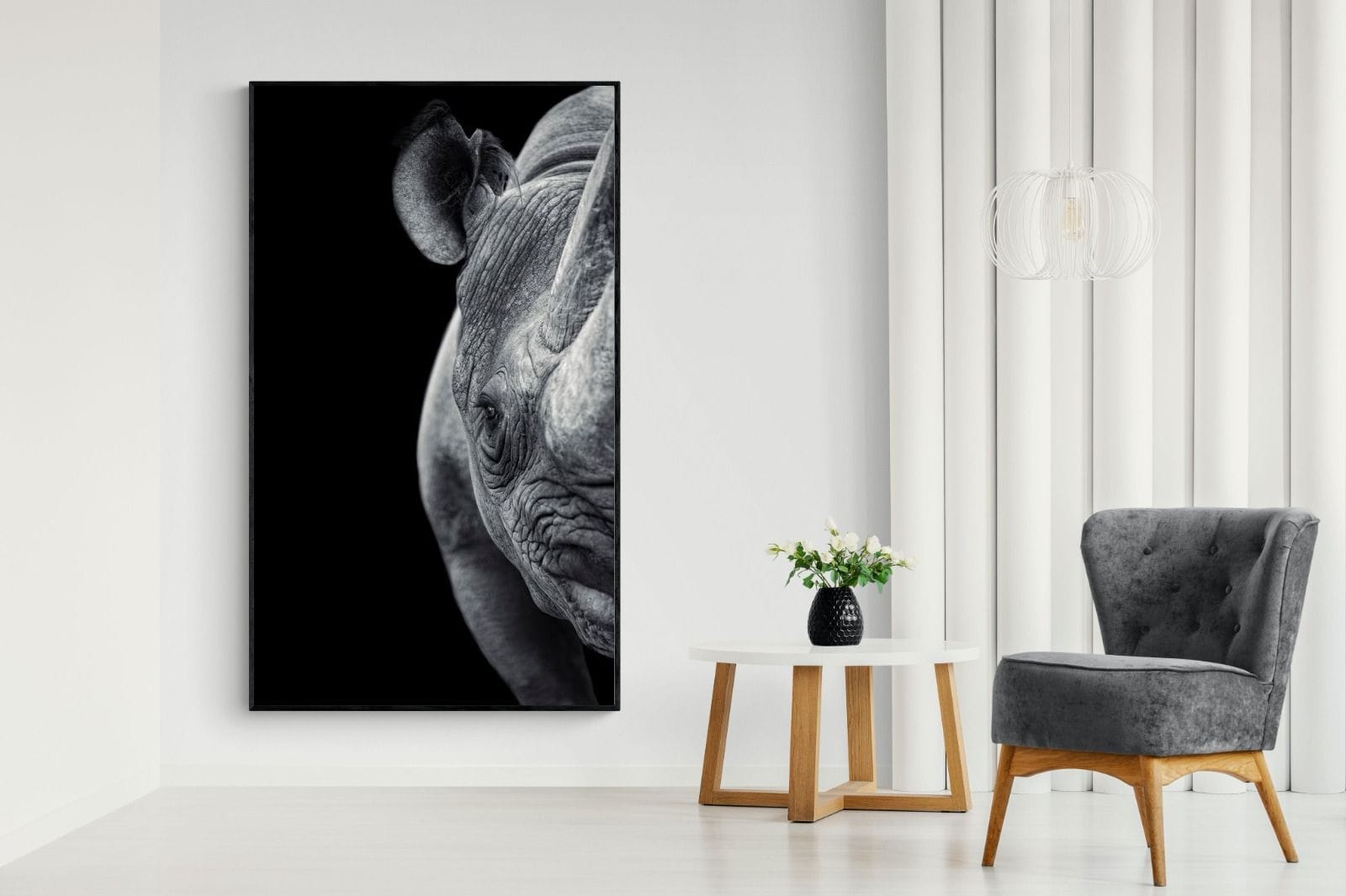 Monochromatic Rhino-Wall_Art-130 x 220cm-Mounted Canvas-Black-Pixalot