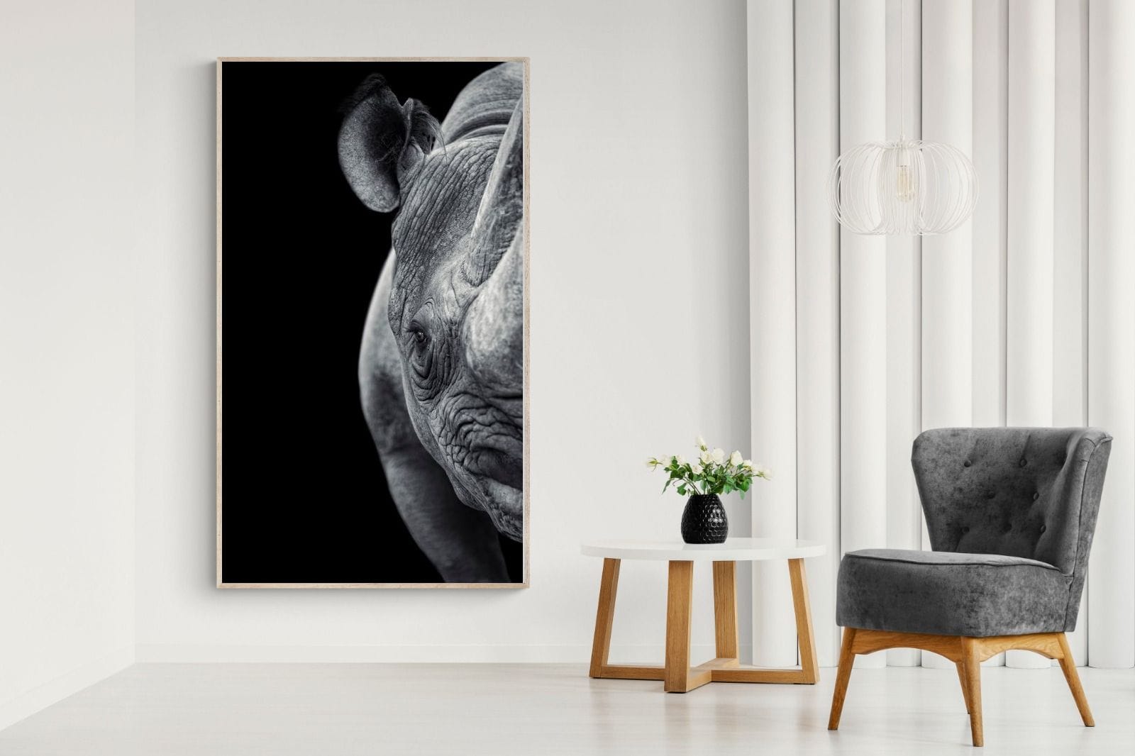 Monochromatic Rhino-Wall_Art-130 x 220cm-Mounted Canvas-Wood-Pixalot