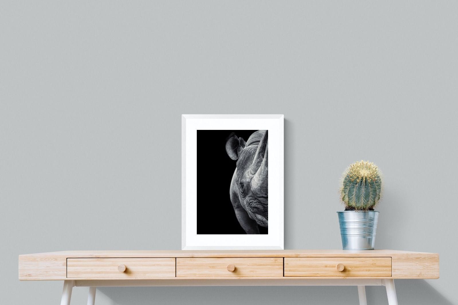 Monochromatic Rhino-Wall_Art-45 x 60cm-Framed Print-White-Pixalot