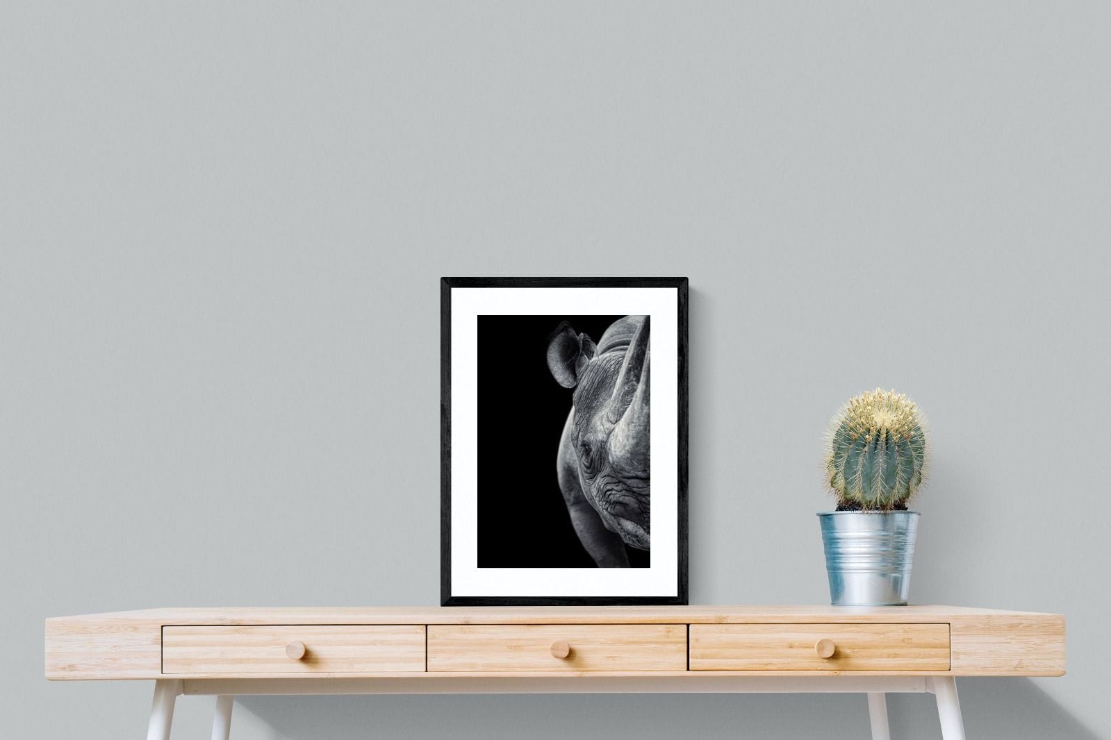 Monochromatic Rhino-Wall_Art-45 x 60cm-Framed Print-Black-Pixalot