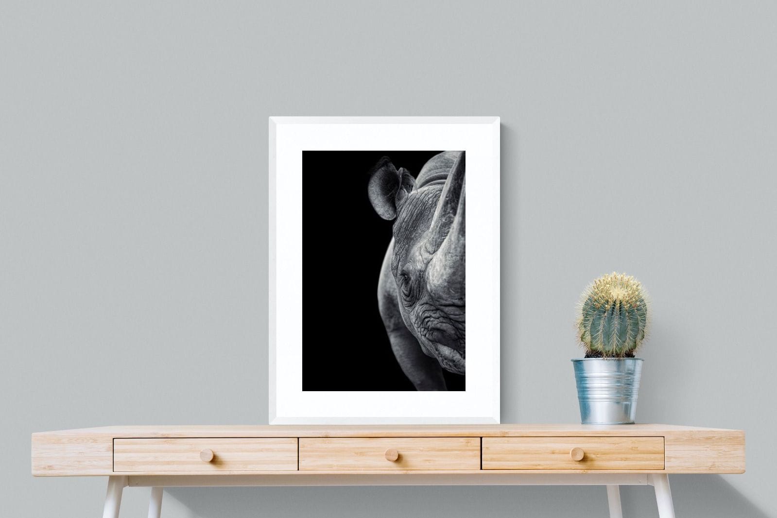 Monochromatic Rhino-Wall_Art-60 x 80cm-Framed Print-White-Pixalot