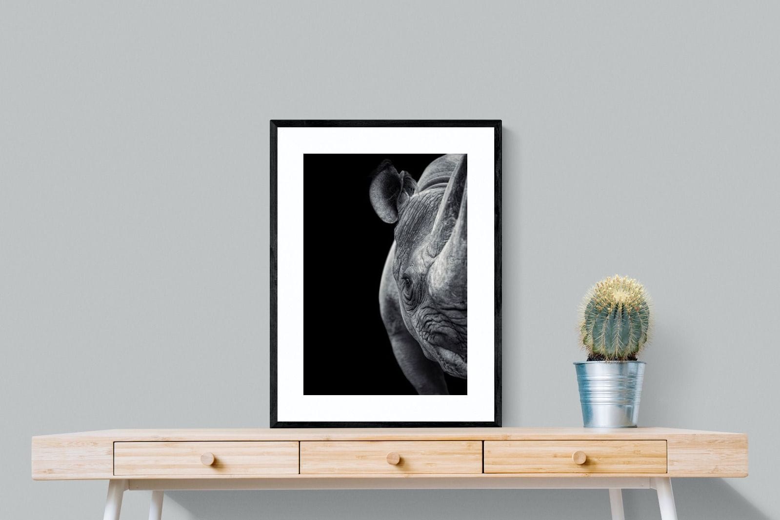Monochromatic Rhino-Wall_Art-60 x 80cm-Framed Print-Black-Pixalot