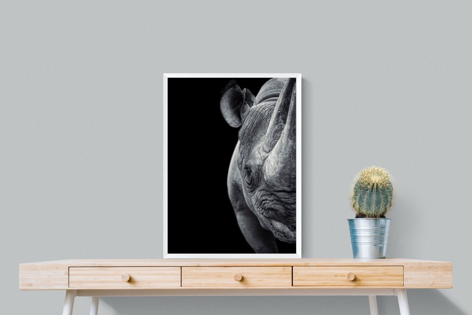 Monochromatic Rhino-Wall_Art-60 x 80cm-Mounted Canvas-White-Pixalot