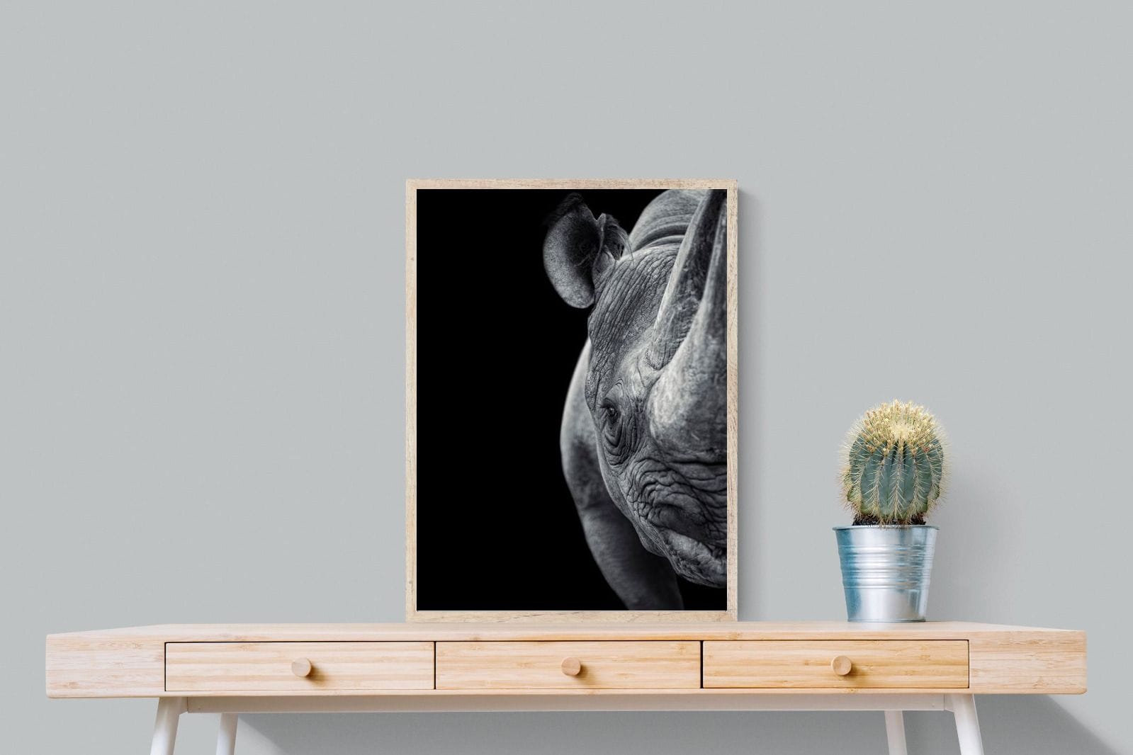 Monochromatic Rhino-Wall_Art-60 x 80cm-Mounted Canvas-Wood-Pixalot