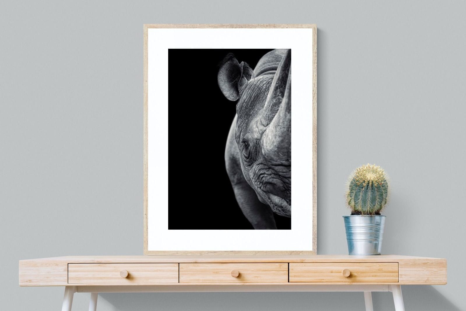 Monochromatic Rhino-Wall_Art-75 x 100cm-Framed Print-Wood-Pixalot