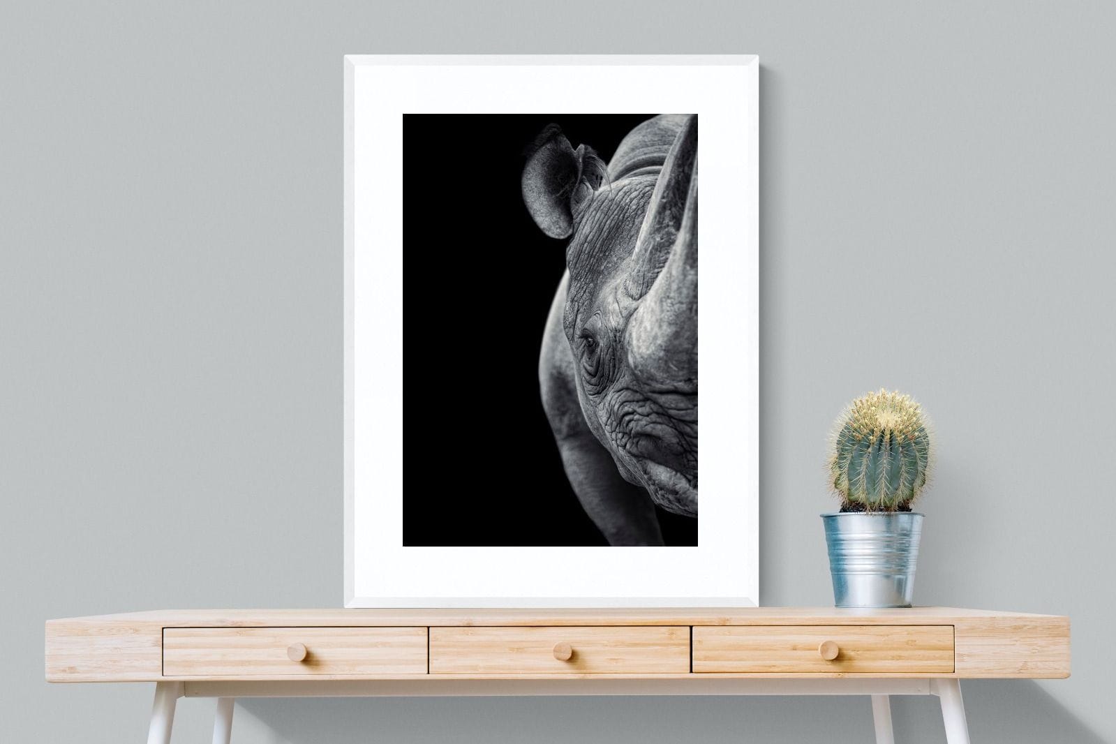 Monochromatic Rhino-Wall_Art-75 x 100cm-Framed Print-White-Pixalot