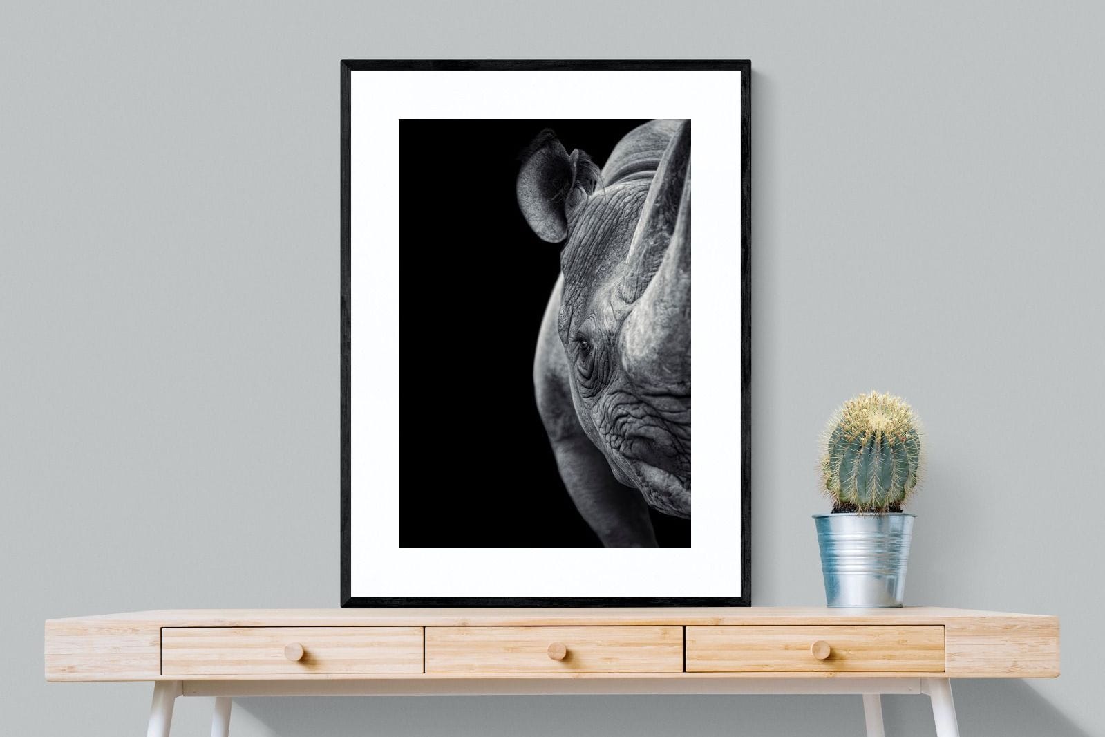 Monochromatic Rhino-Wall_Art-75 x 100cm-Framed Print-Black-Pixalot