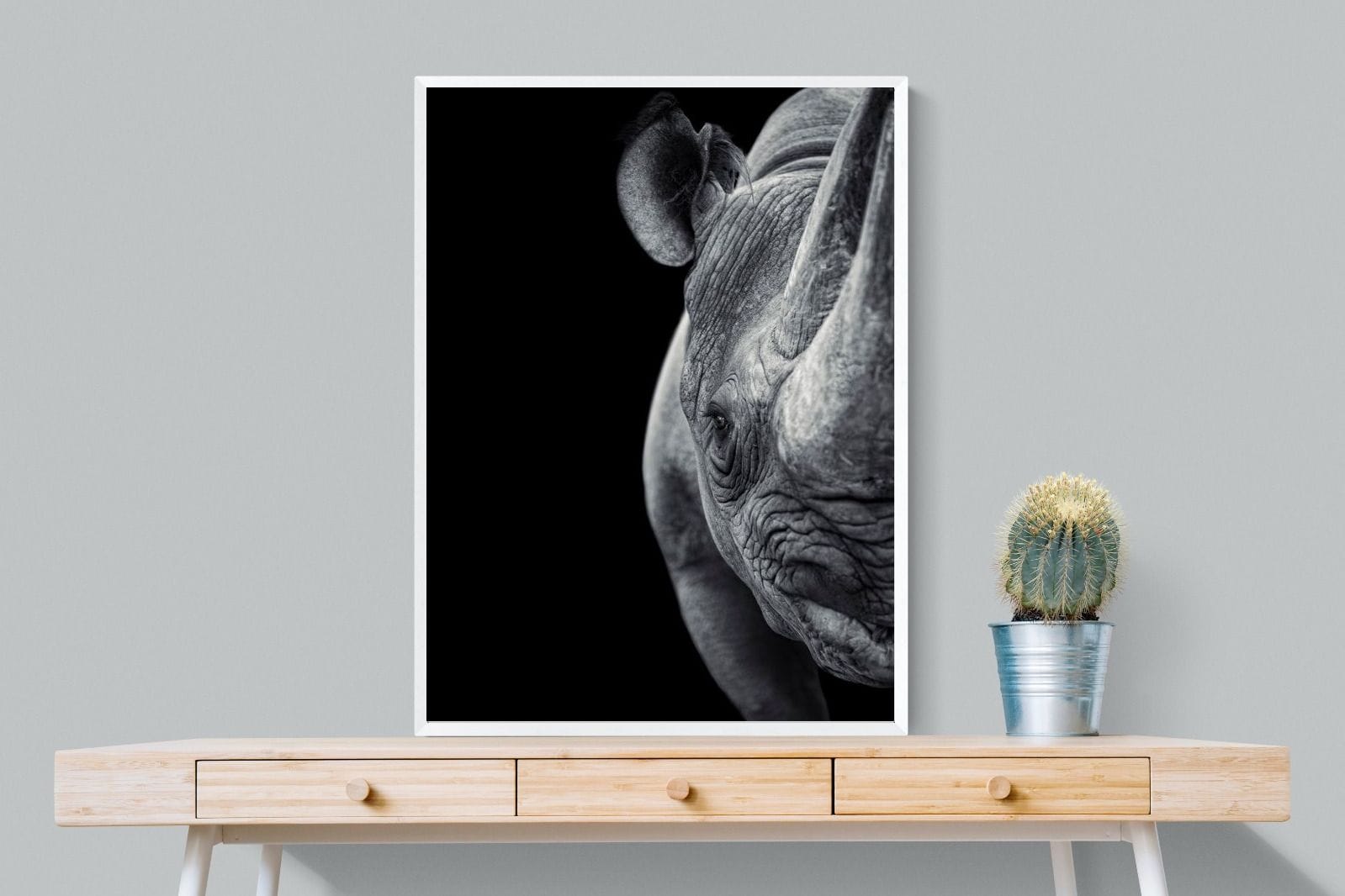 Monochromatic Rhino-Wall_Art-75 x 100cm-Mounted Canvas-White-Pixalot