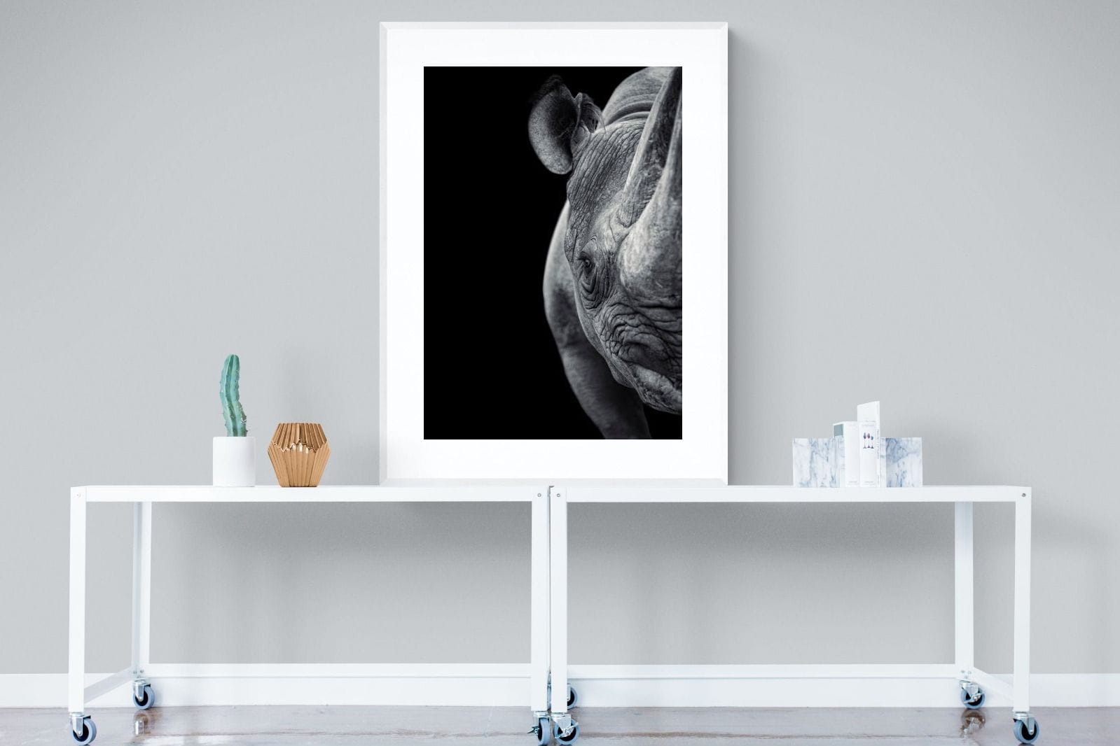 Monochromatic Rhino-Wall_Art-90 x 120cm-Framed Print-White-Pixalot