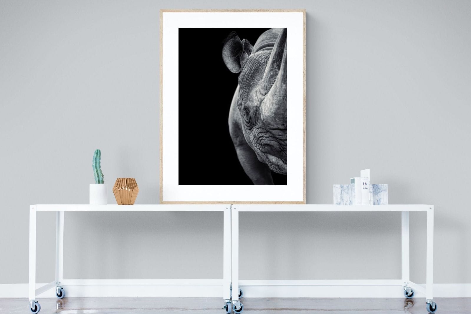 Monochromatic Rhino-Wall_Art-90 x 120cm-Framed Print-Wood-Pixalot