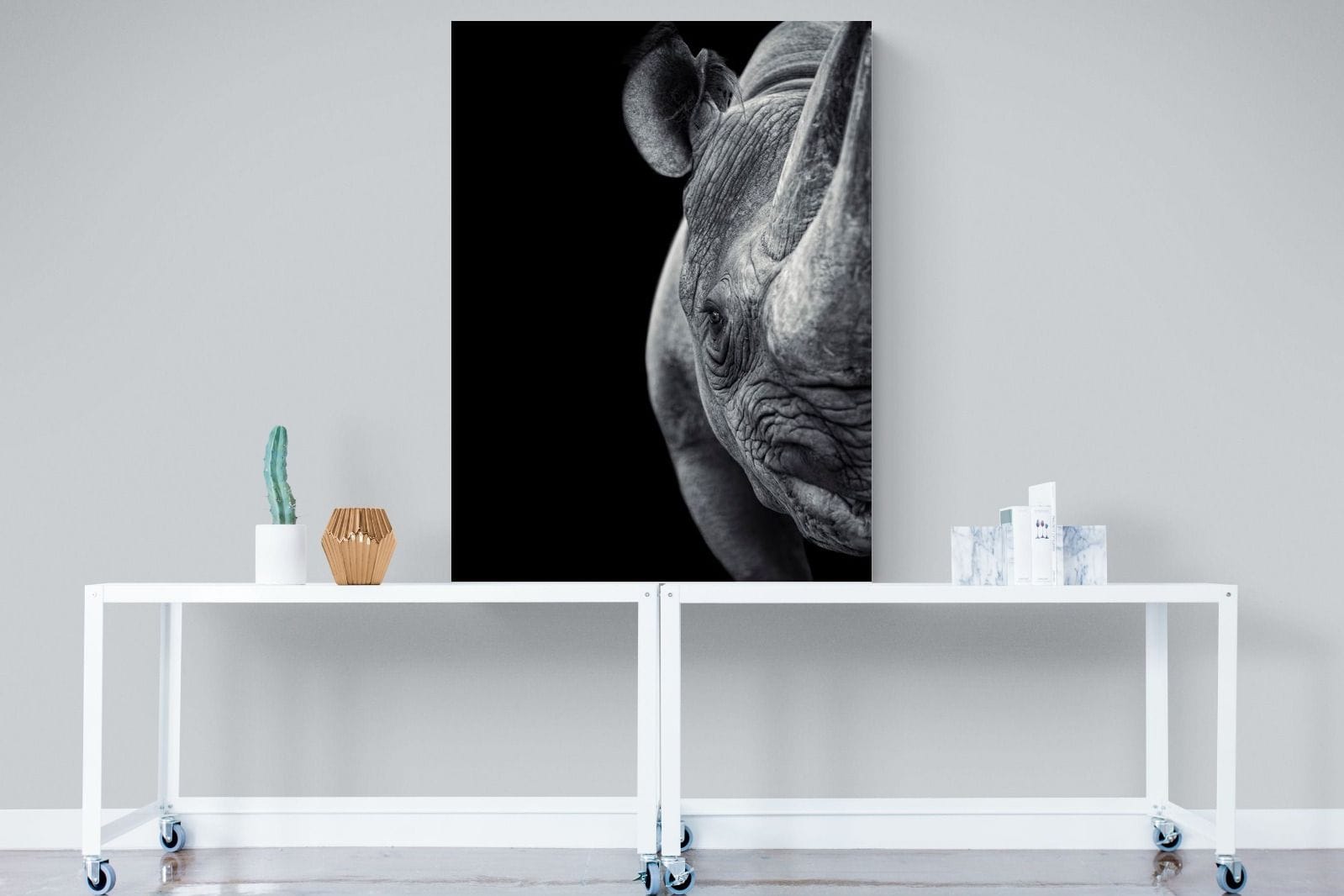 Monochromatic Rhino-Wall_Art-90 x 120cm-Mounted Canvas-No Frame-Pixalot