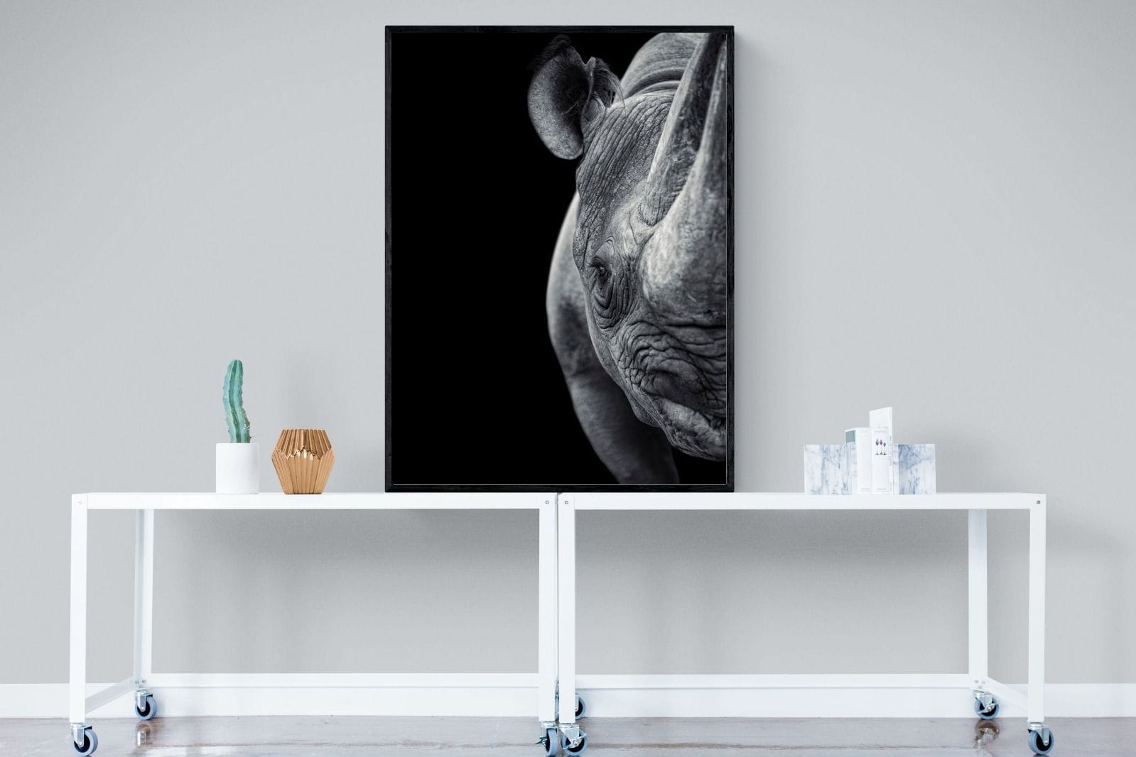 Monochromatic Rhino-Wall_Art-90 x 120cm-Mounted Canvas-Black-Pixalot
