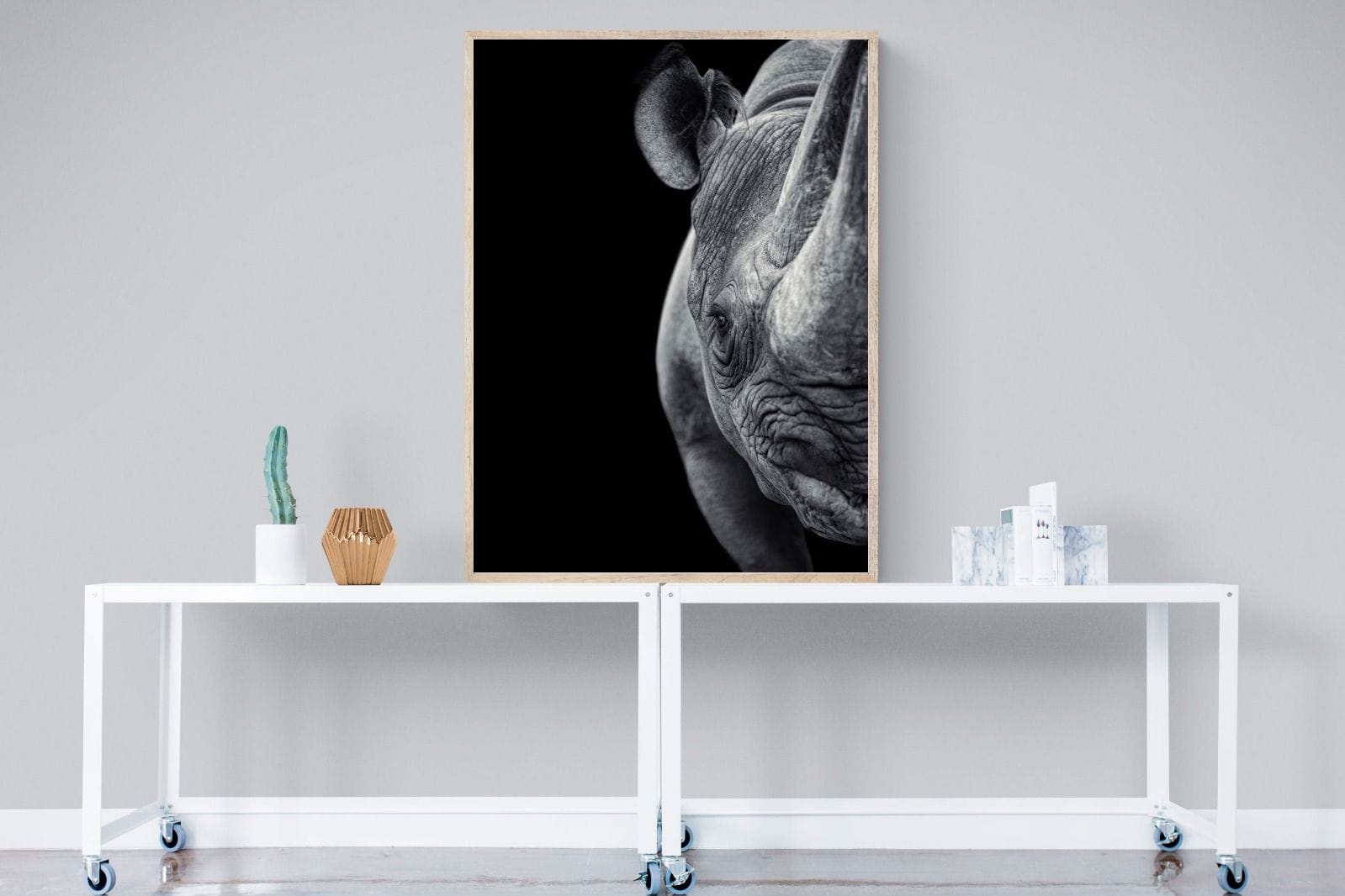 Monochromatic Rhino-Wall_Art-90 x 120cm-Mounted Canvas-Wood-Pixalot