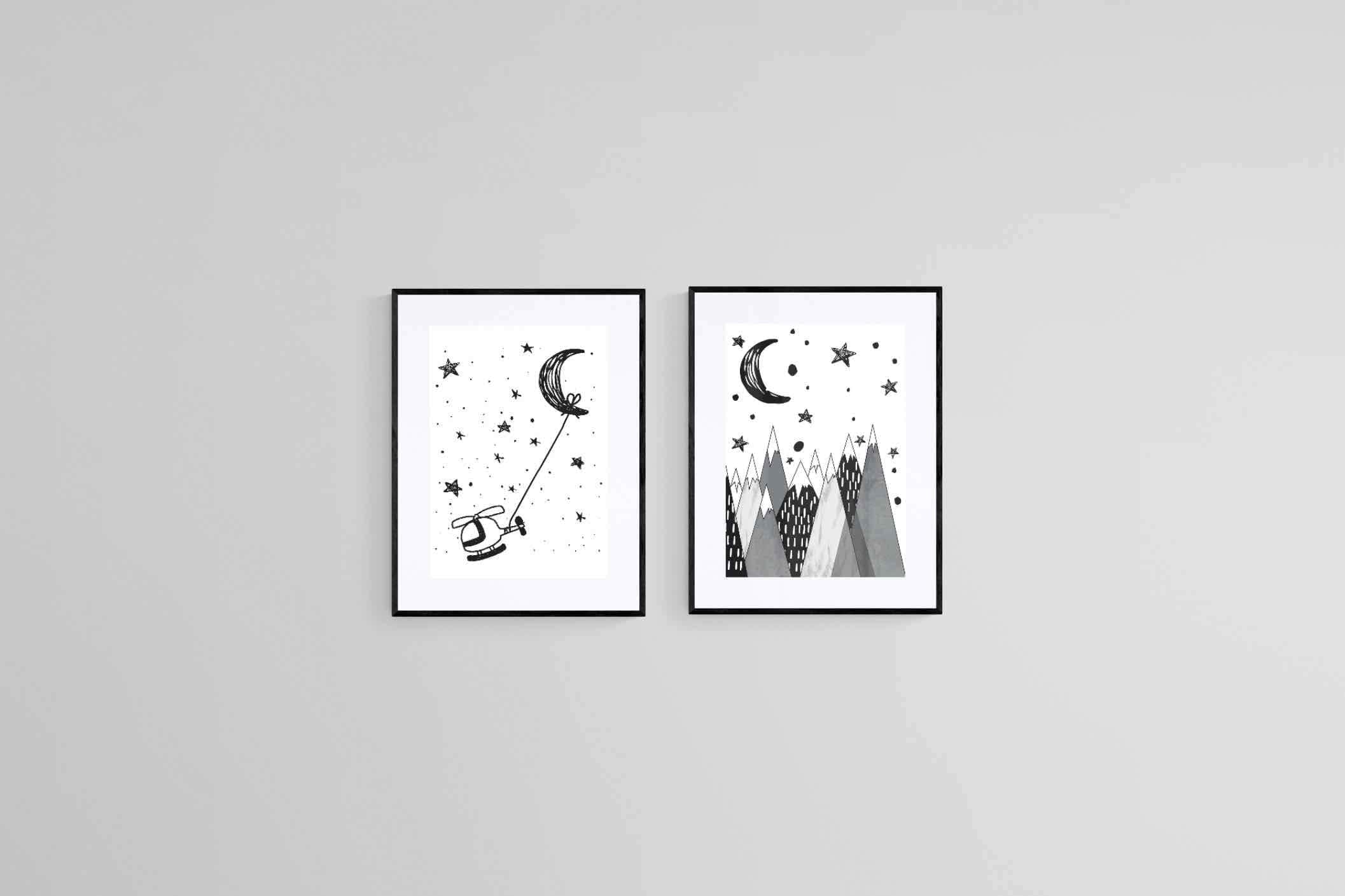 Moon Set-Wall_Art-60 x 80cm (x2)-Framed Print-Black-Pixalot