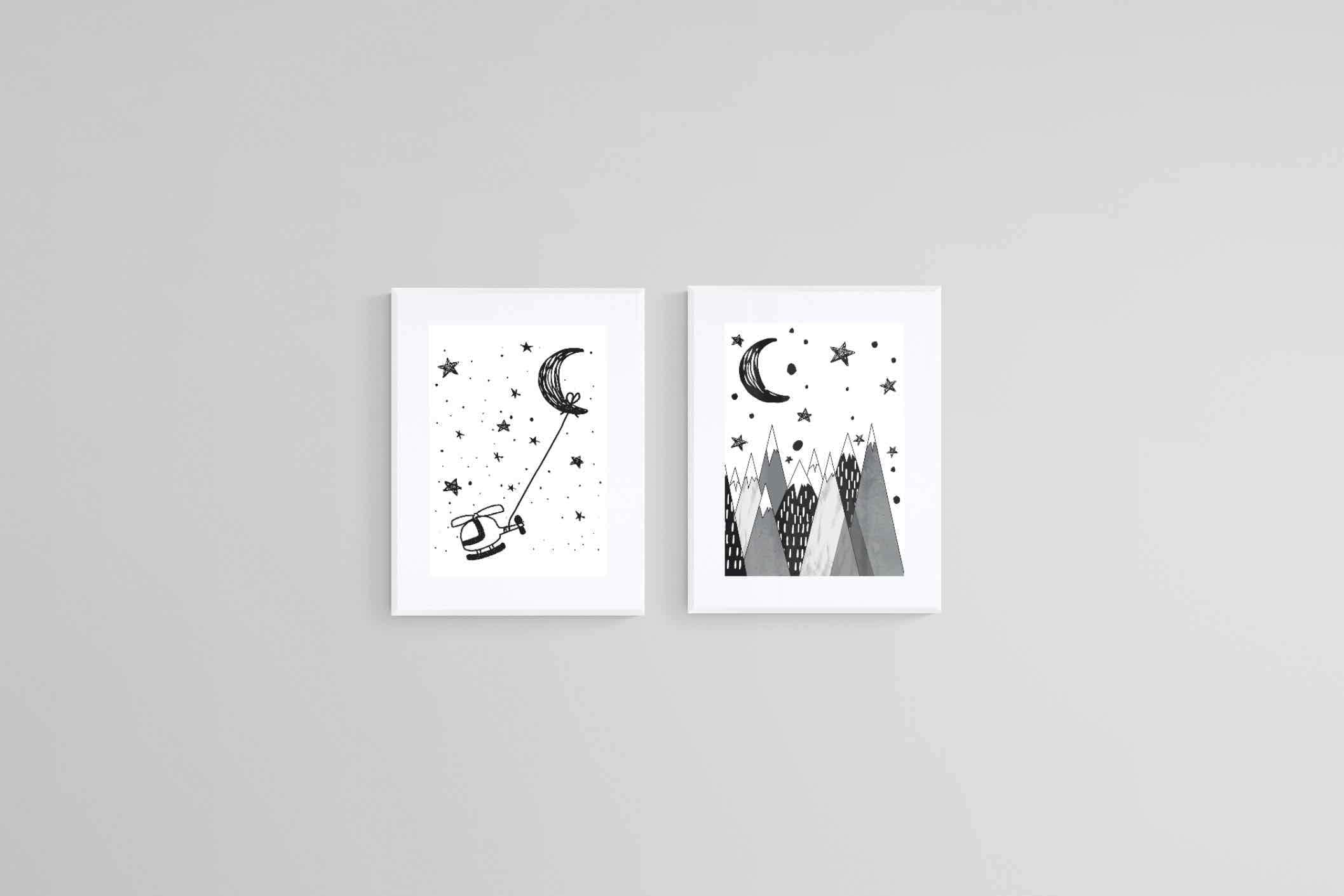 Moon Set-Wall_Art-60 x 80cm (x2)-Framed Print-White-Pixalot