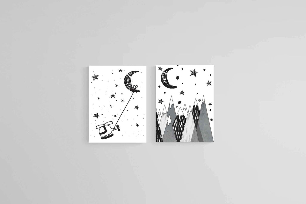 Moon Set-Wall_Art-60 x 80cm (x2)-Mounted Canvas-No Frame-Pixalot