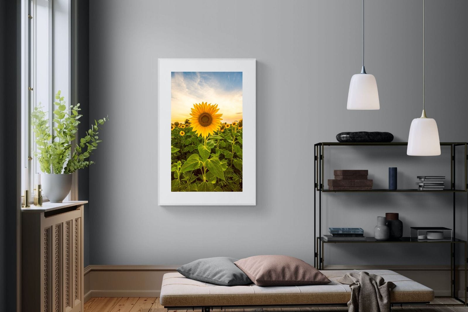 Morning Sunflowers-Wall_Art-100 x 150cm-Framed Print-White-Pixalot