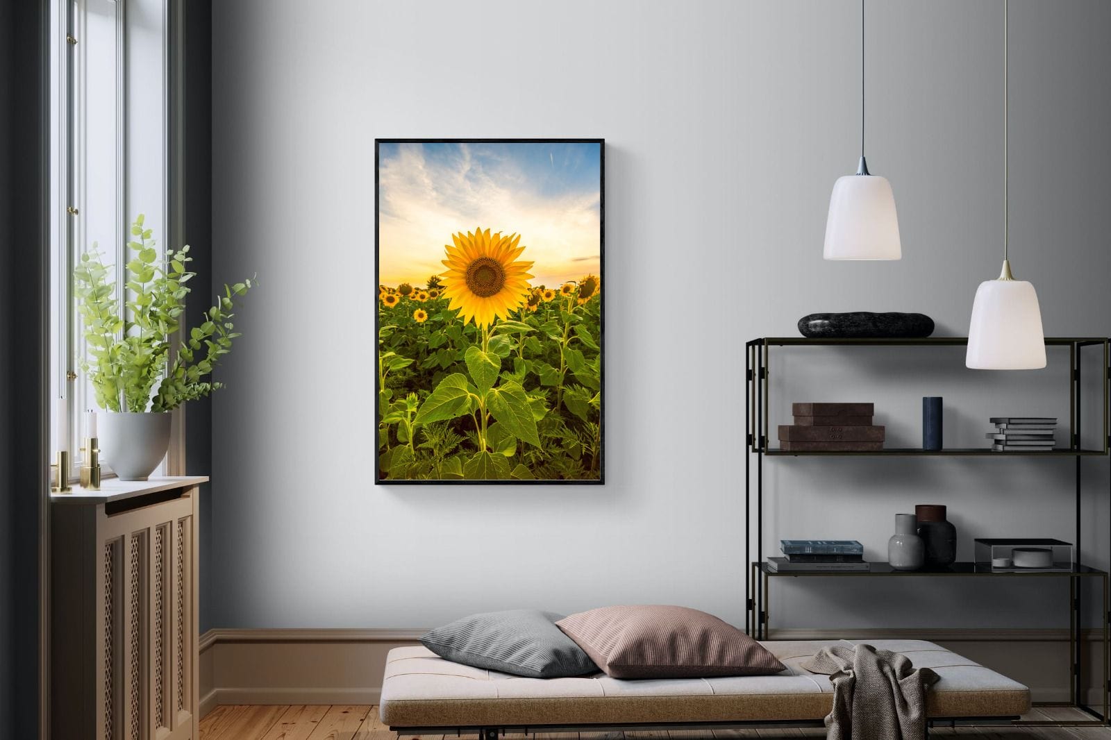 Morning Sunflowers-Wall_Art-100 x 150cm-Mounted Canvas-Black-Pixalot