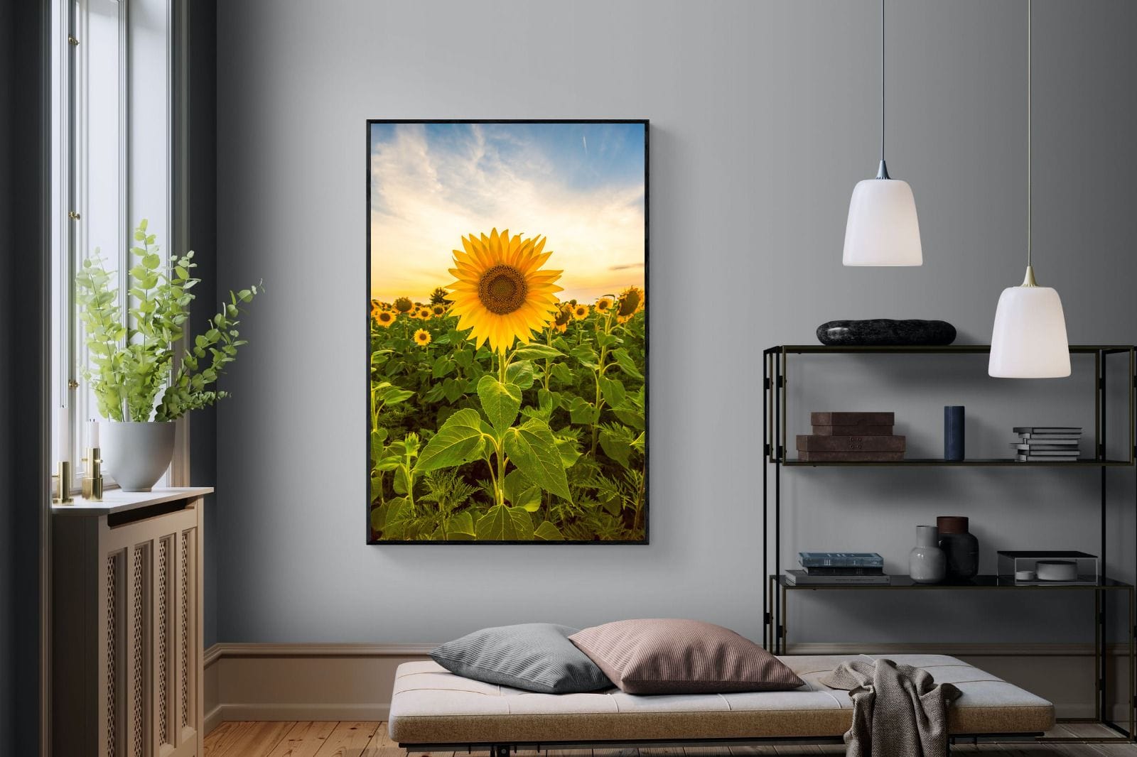 Morning Sunflowers-Wall_Art-120 x 180cm-Mounted Canvas-Black-Pixalot