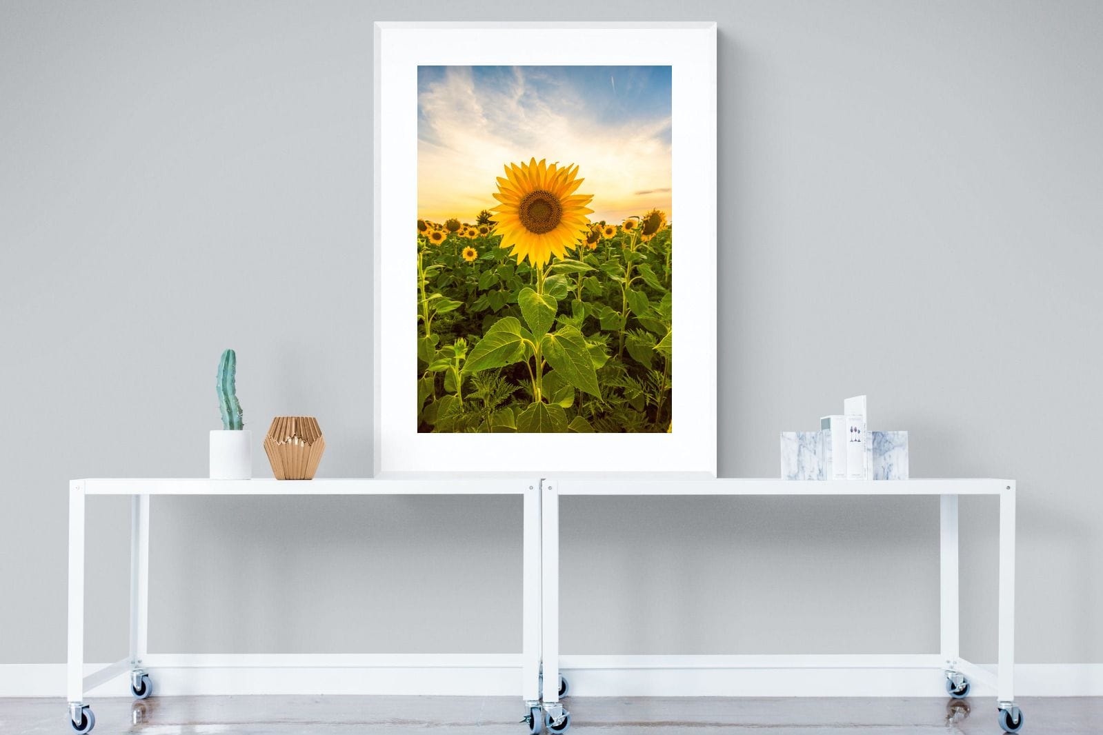 Morning Sunflowers-Wall_Art-90 x 120cm-Framed Print-White-Pixalot