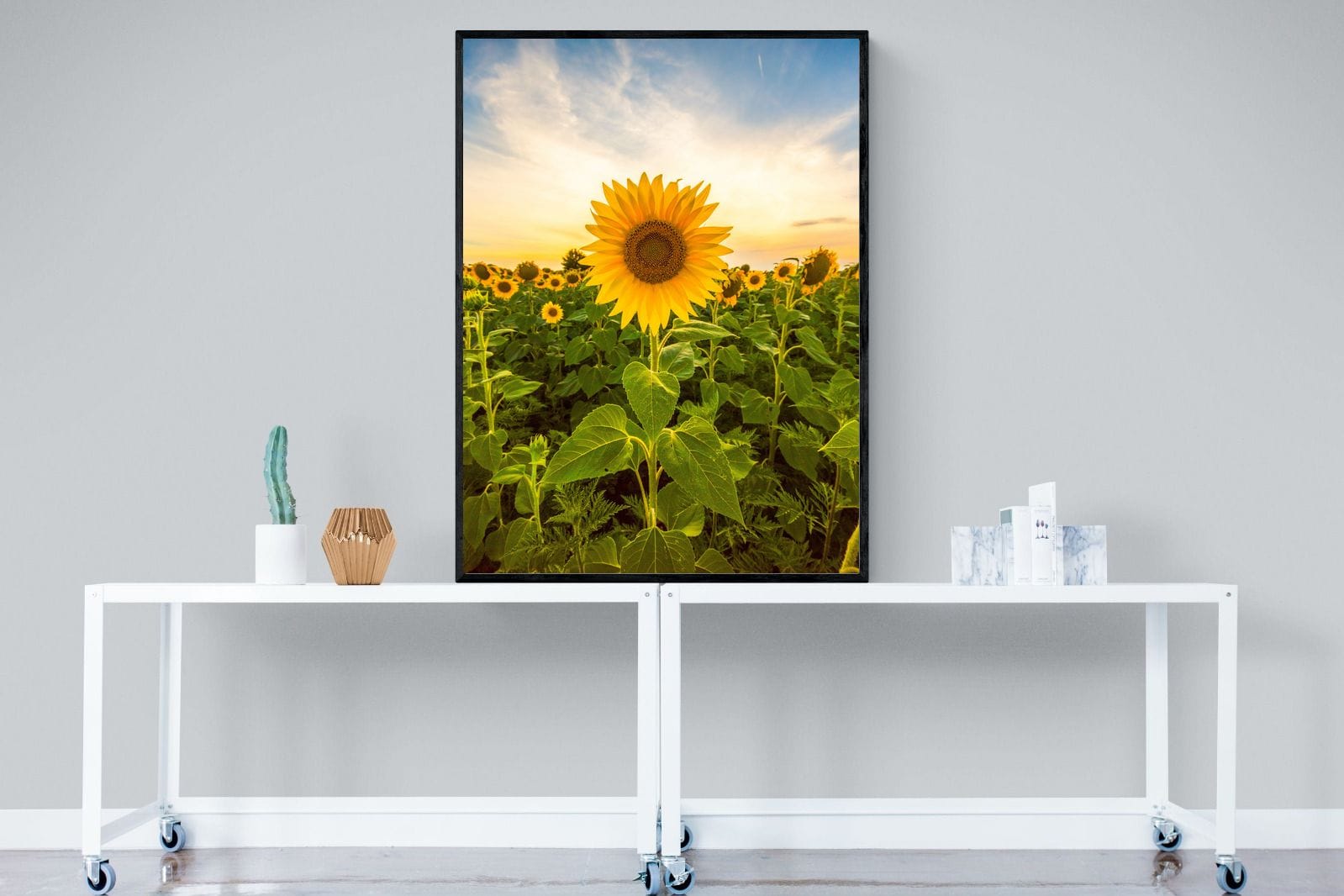 Morning Sunflowers-Wall_Art-90 x 120cm-Mounted Canvas-Black-Pixalot