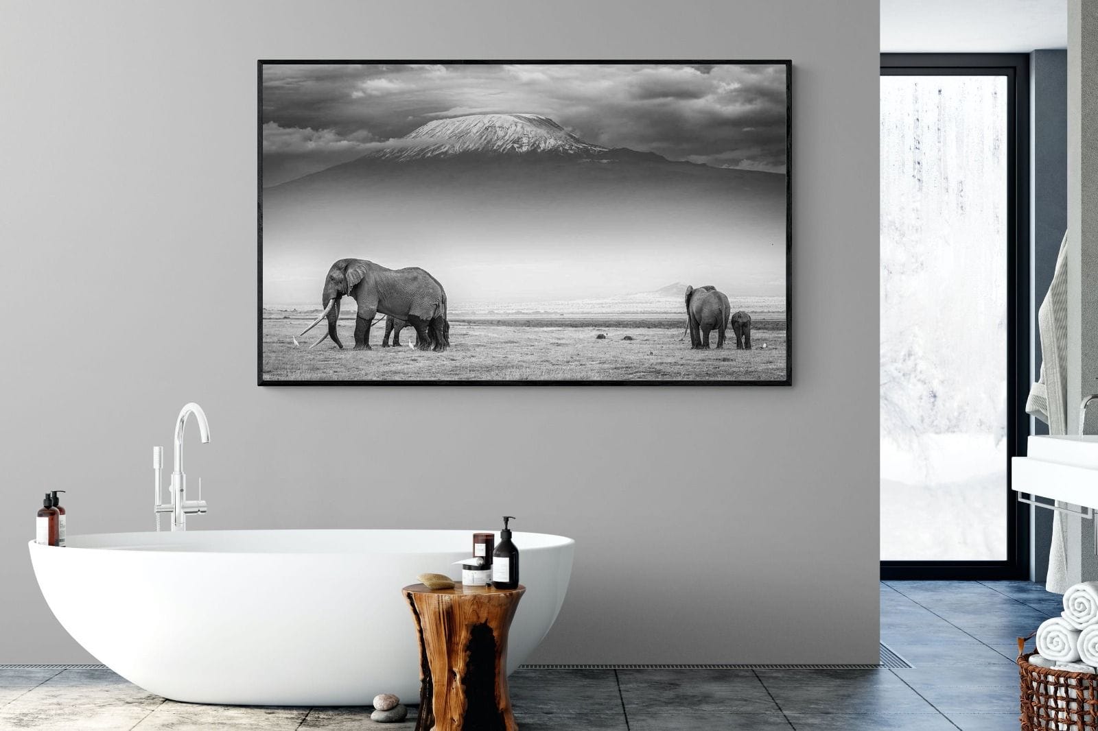 Mountain Ele-Wall_Art-180 x 110cm-Mounted Canvas-Black-Pixalot
